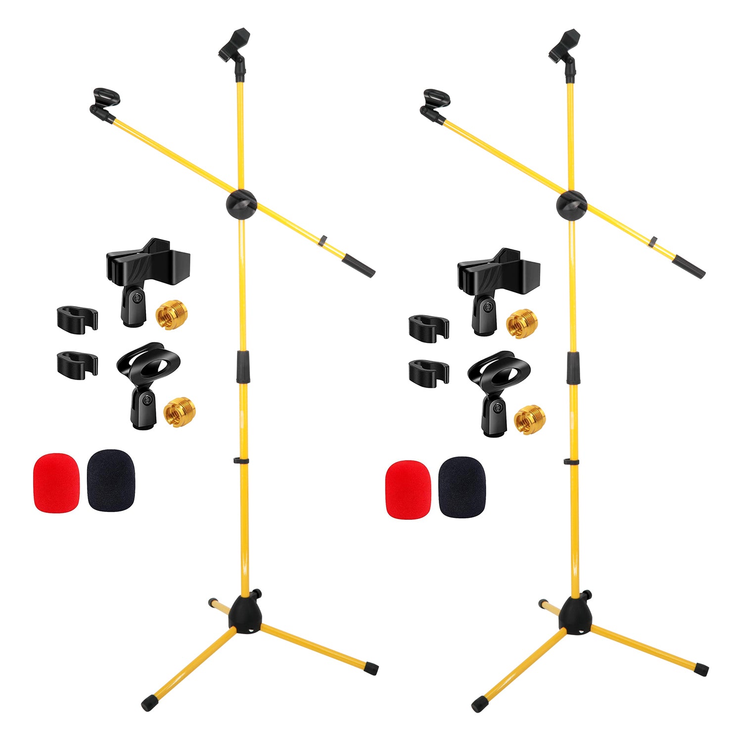 5 Core Mic Stand Collapsible Height Adjustable 31 to 59” Dual Metal Microphone Tripod Stand w Boom Arm Stand Para Microfono for Singing, Karaoke, Stage and Outdoor Activities 2Pc Yellow - MS DBL G YLW 2pcs