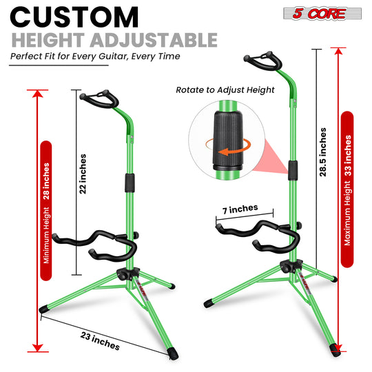 Adjustable guitar stand with height customization, secure support, and padded arms for acoustic and electric guitars