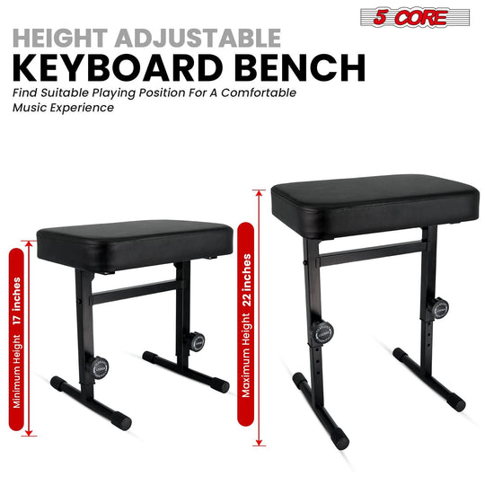 Adjustable keyboard bench with customizable height, offering ergonomic support and comfort for long practice sessions