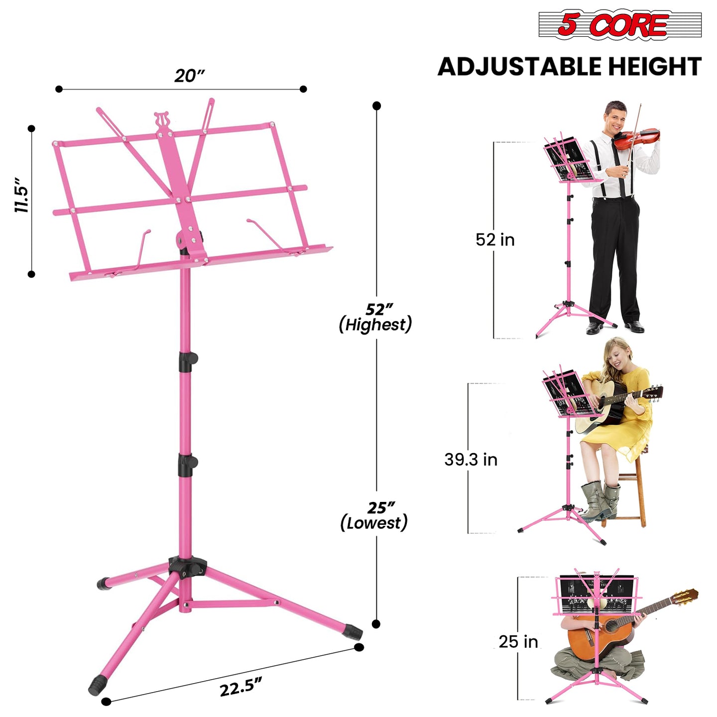 Adjustable music stand with a durable build, portable design, and customizable height for optimal sheet music viewing