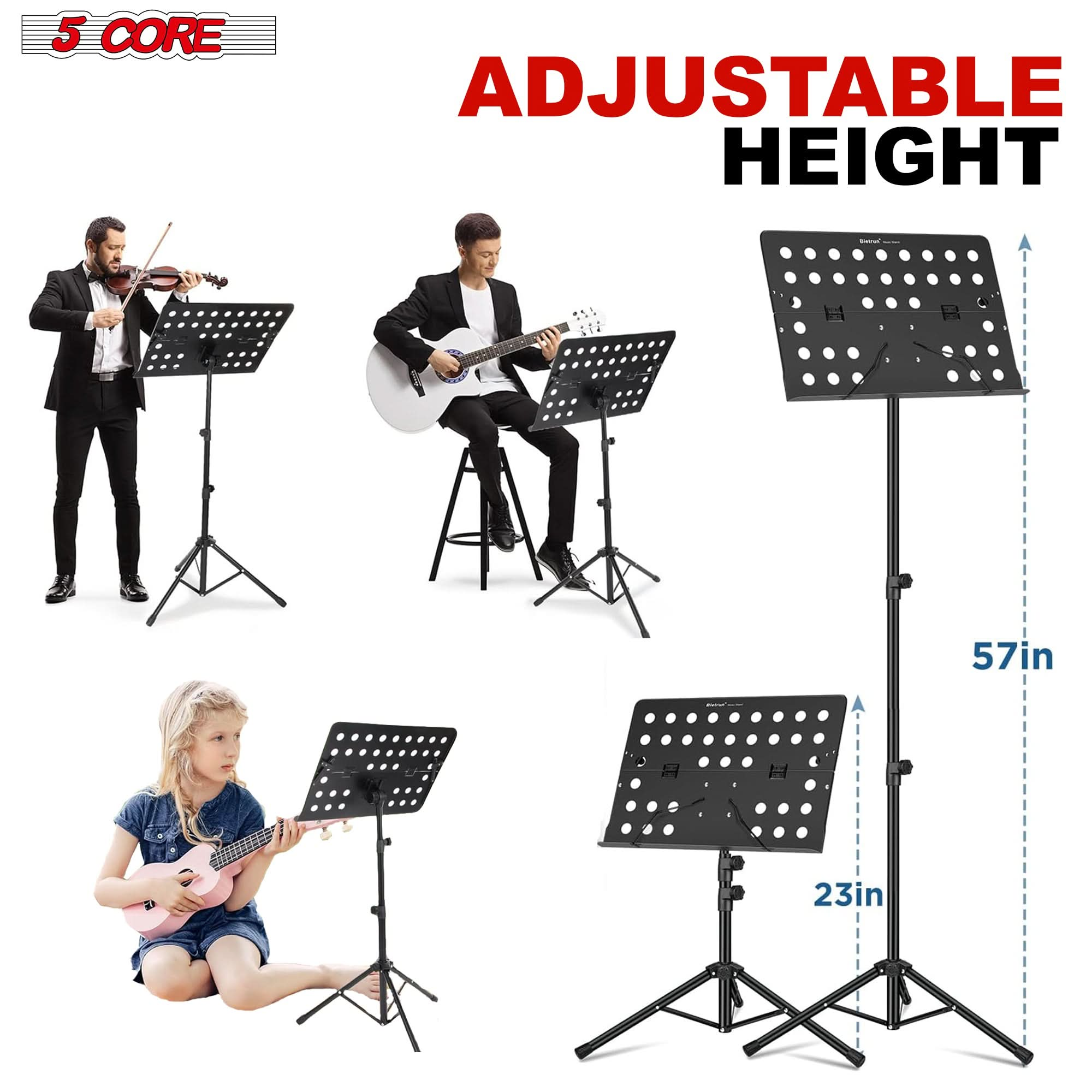 5Core Music Stand For Sheet Music Portable Tripod Adjustable Folding Note Holder