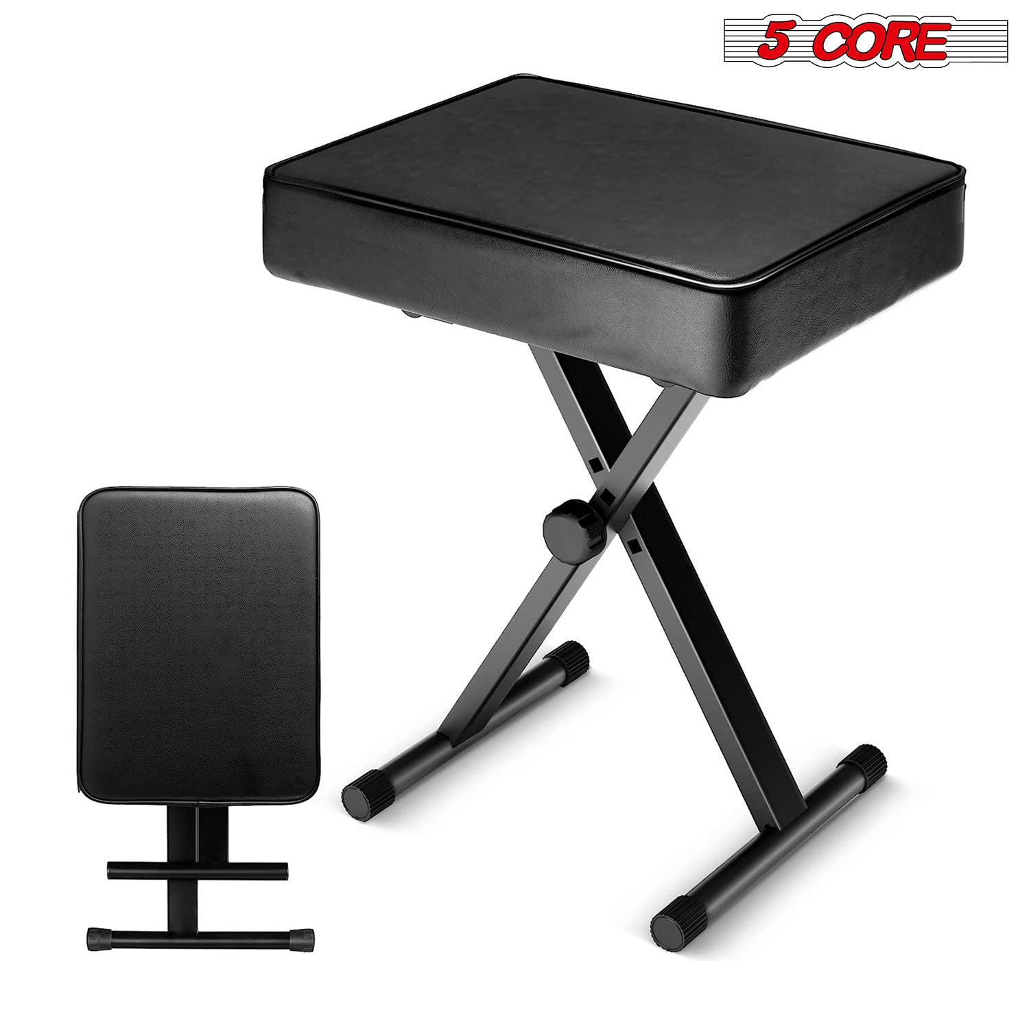5 Core Adjustable Keyboard Bench 18.5 - 21.2 Inch Heavy Duty X style Bench Piano Stool Chair Thick And Padded Comfortable Guitar Stools - KBB BLK HD