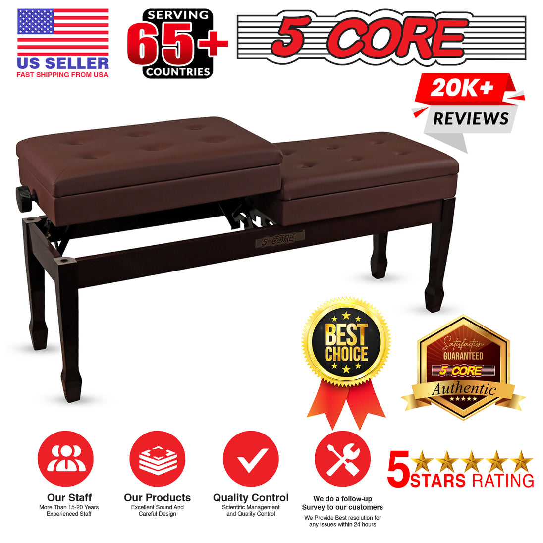 Best dual seating piano stool with comfortable padding, adjustable height, and sturdy construction for two players