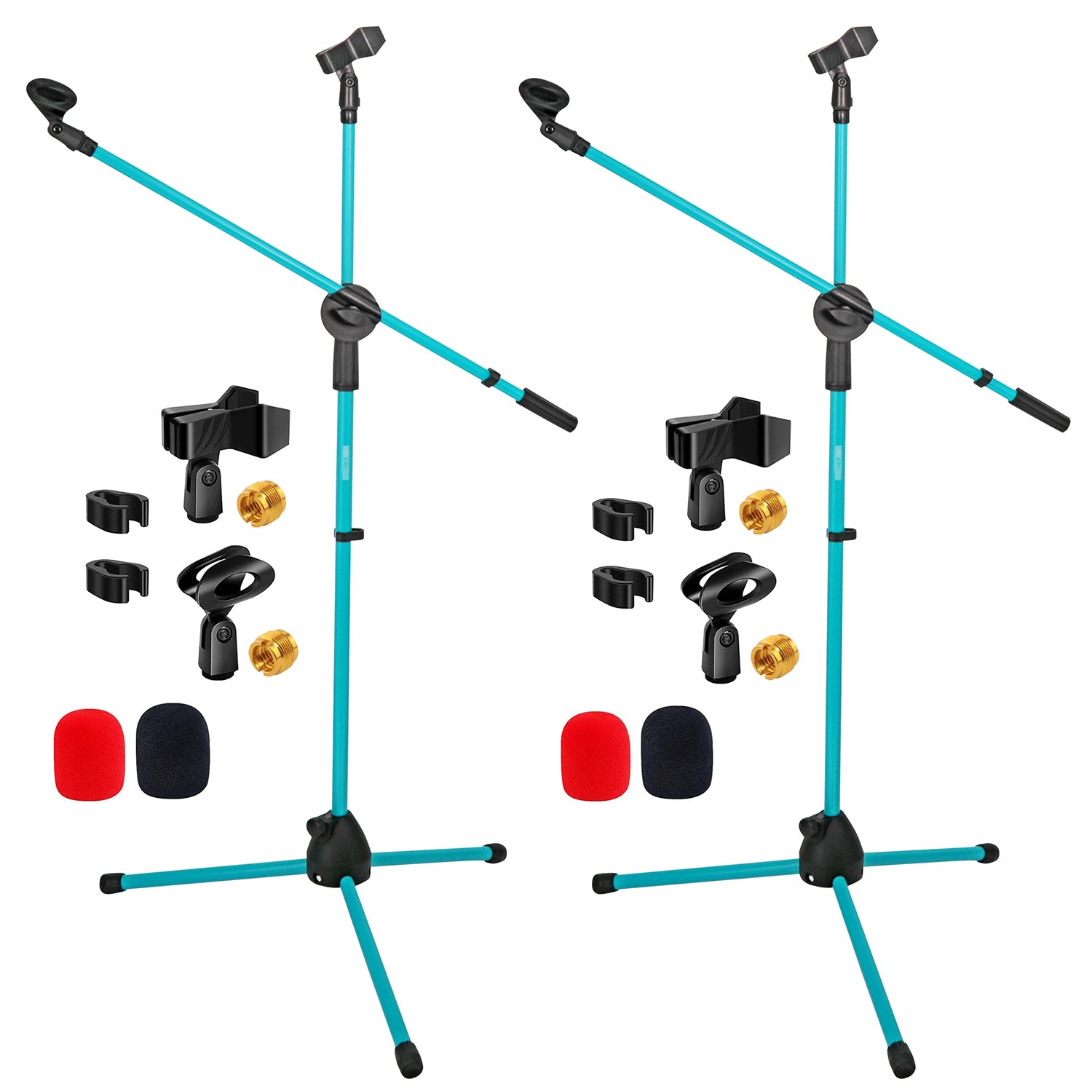 5 Core Mic Stand Collapsible Height Adjustable 31 to 59” Dual Metal Microphone Tripod Stand w Boom Arm Stand Para Microfono for Singing, Karaoke, Stage and Outdoor Activities 2Pc Sky Blue - MS DBL G SKY BLU 2pcs