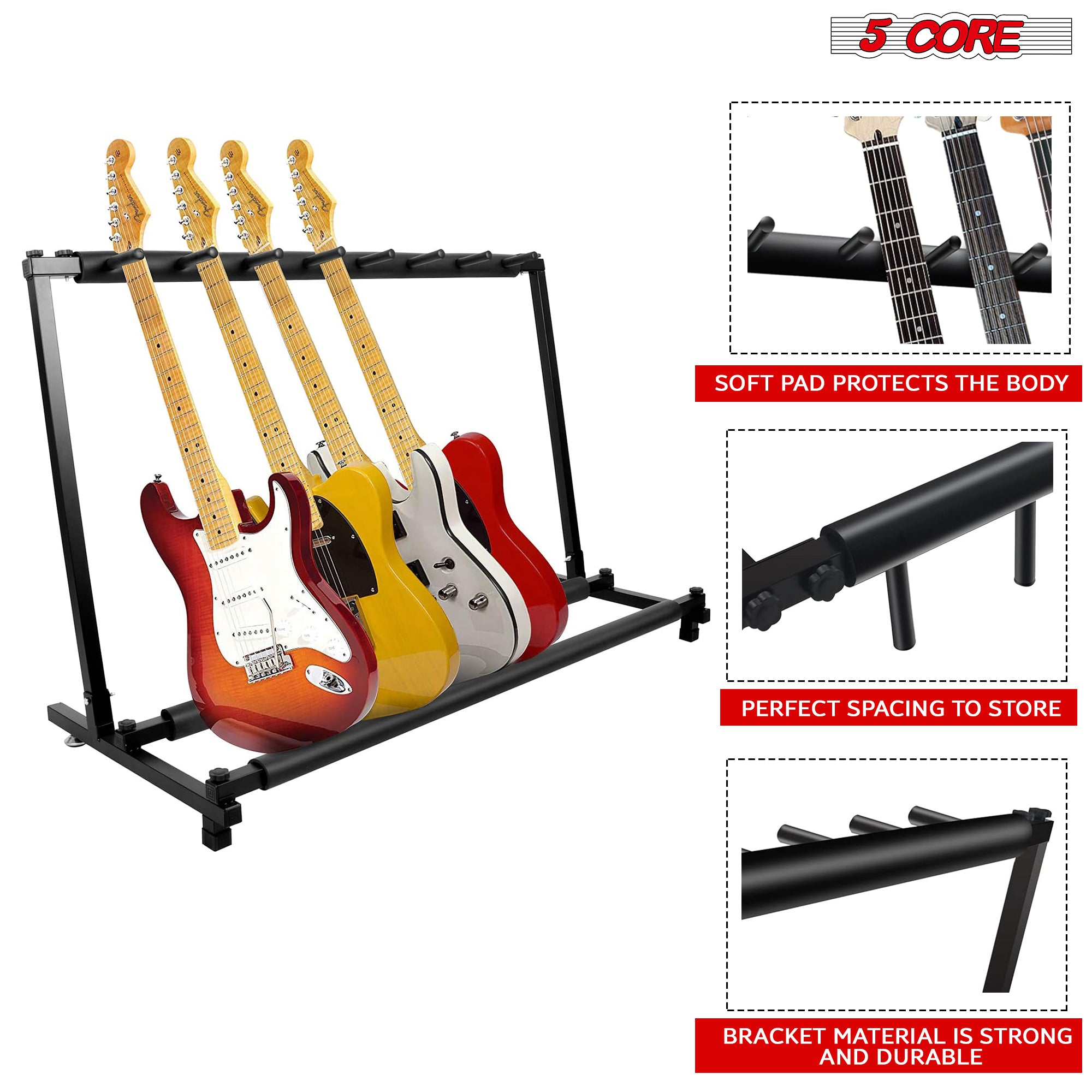 5 Core Guitar Stand 7 Space Rack for Acoustic Electric Bass Guitar • Foam Padded Multi Guitar Holder