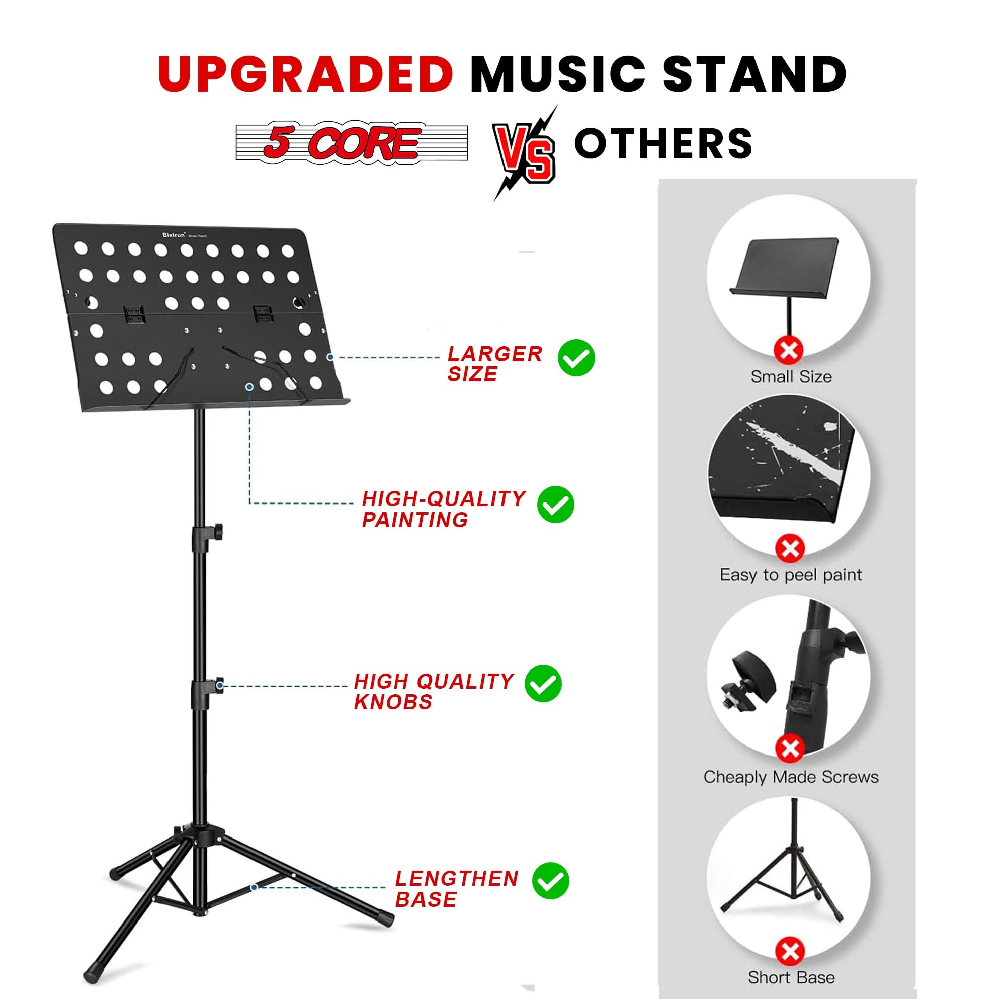 5Core Music Stand For Sheet Music Portable Tripod Adjustable Folding Note Holder