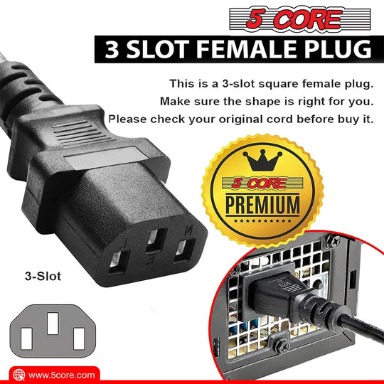 Computer power cord providing reliable connection for desktops, laptops, and other computer-related devices