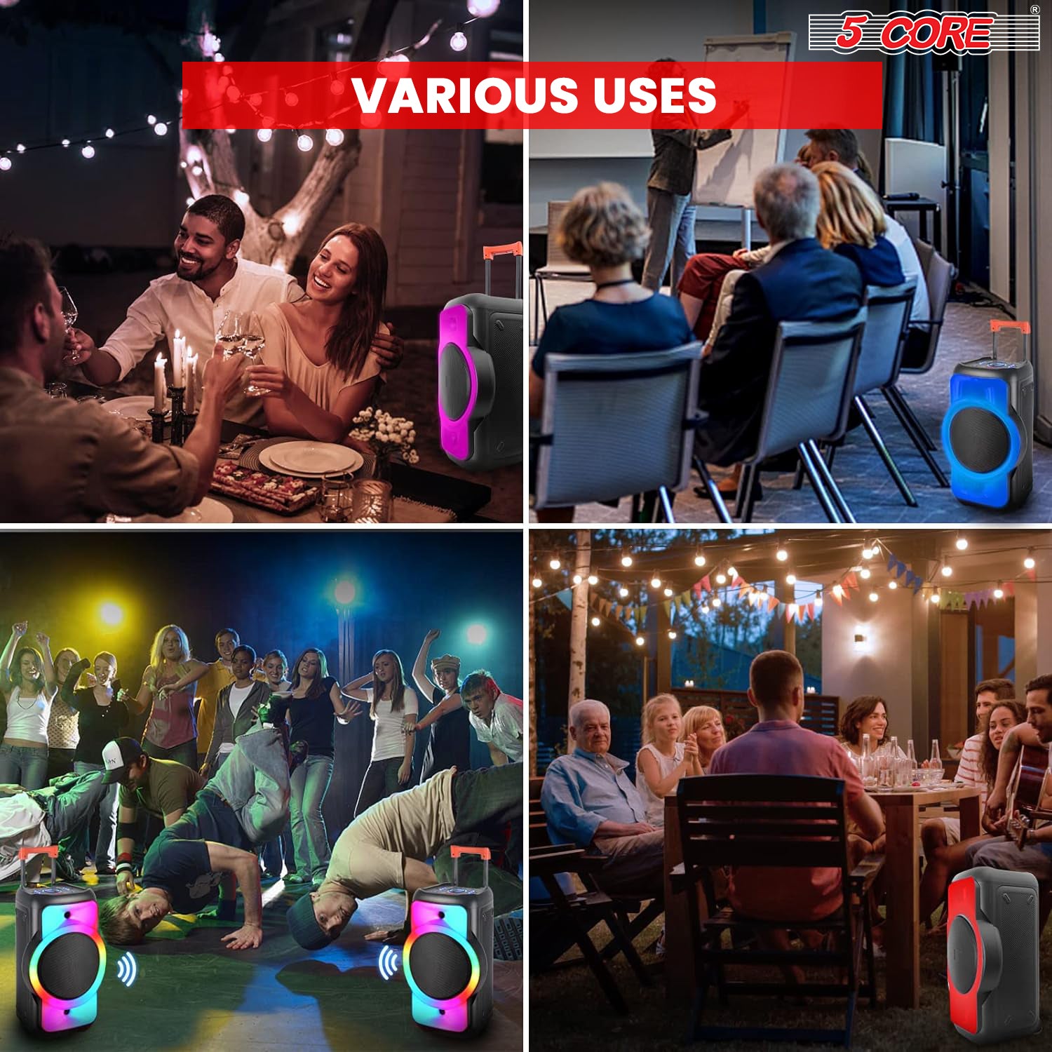 5 Core Party Speaker Perfect for live performances, picnics, camping, and indoor-outdoor events.