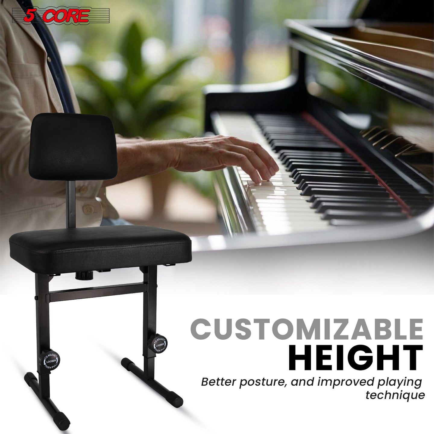 Keyboard stool with customizable height for tailored comfort and perfect playing posture