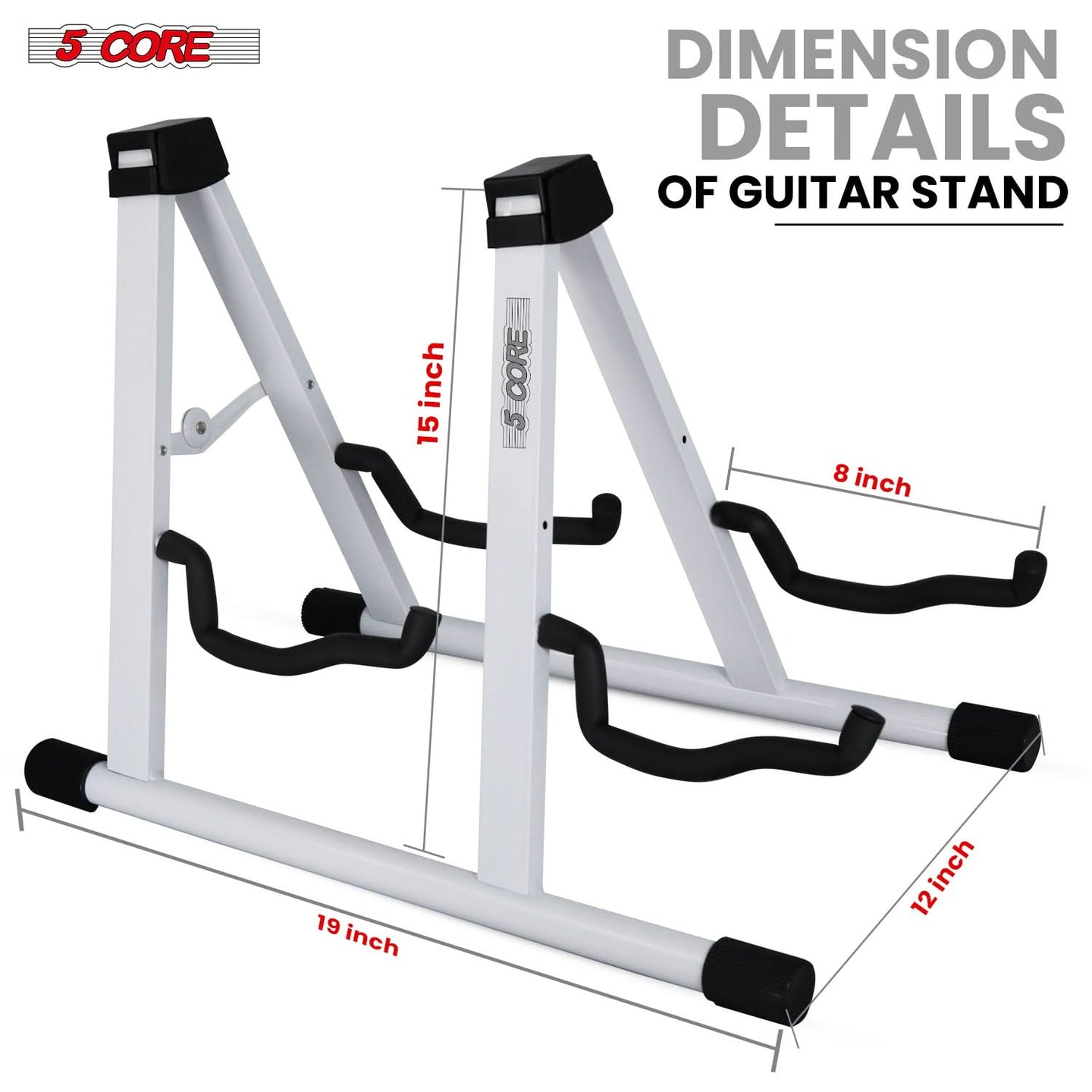 Double guitar stand designed for holding two guitars safely with adjustable supports and secure grips