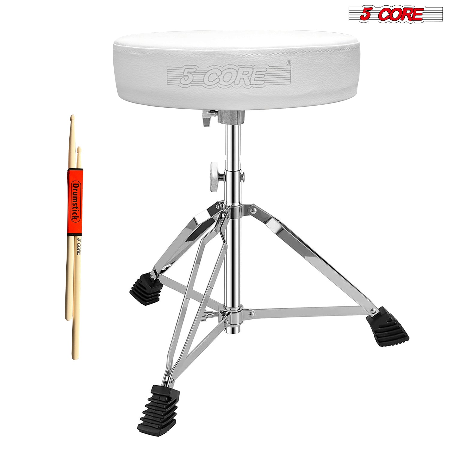 5 Core Drum Throne White Height Adjustable Guitar Stool Thick Padded Memory Foam DJ Chair Seat