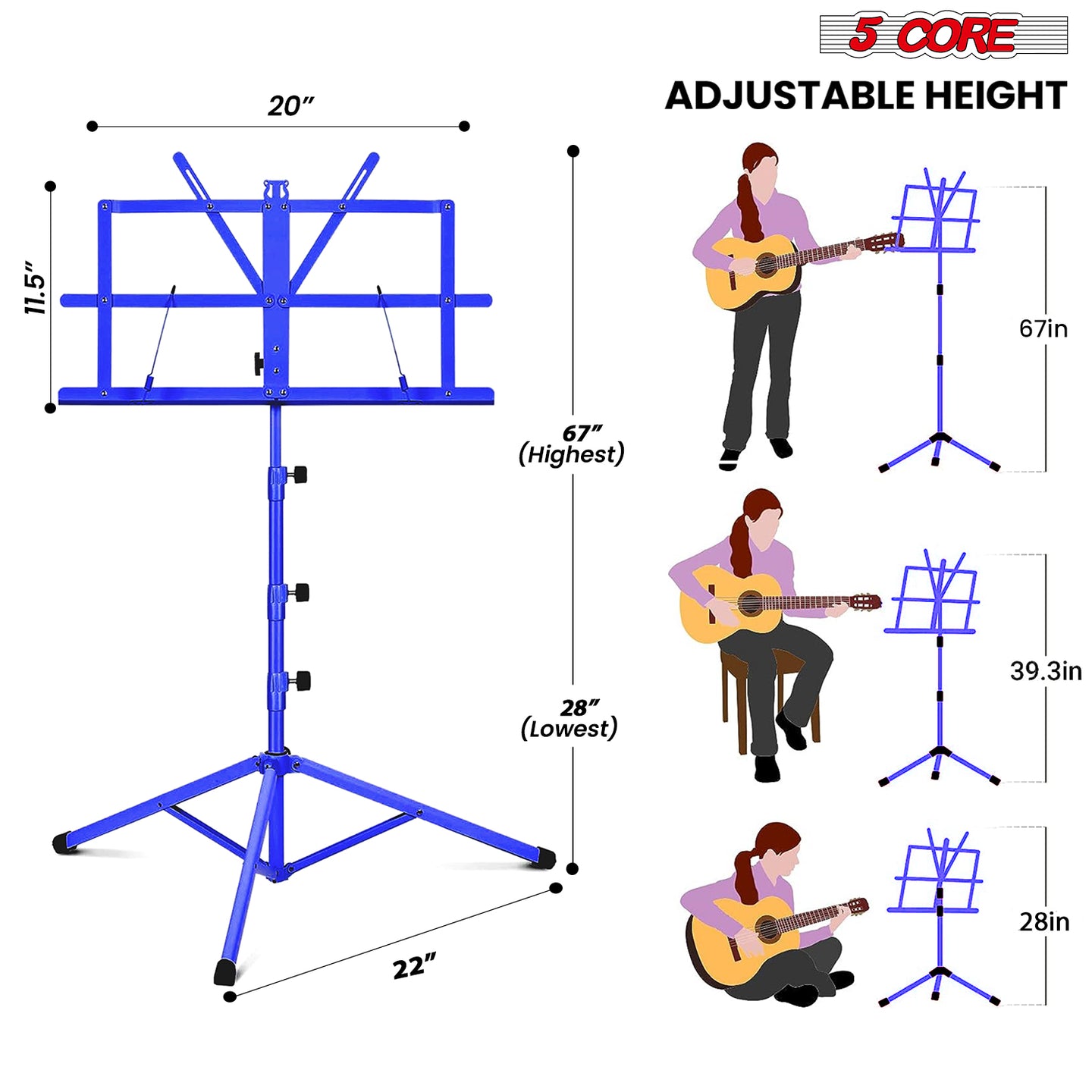 Dual use folding sheet music stand with adjustable height, portable design, and compact foldable features for easy storage