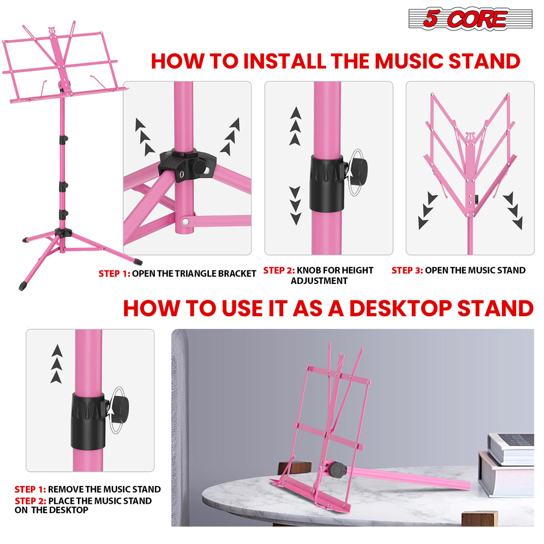 Easy to assemble music stand with adjustable height and a simple setup process, perfect for quick and hassle-free use