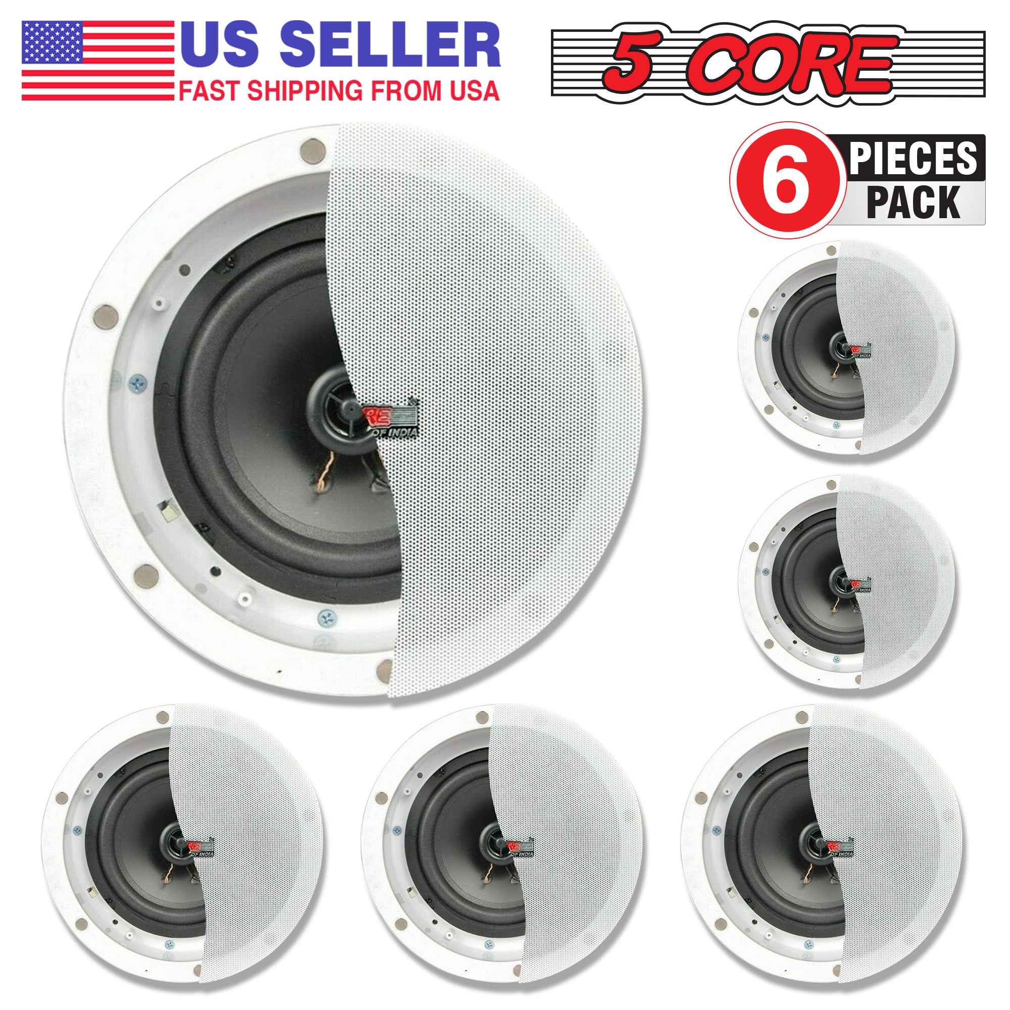 5 Core 6.5 Inch Ceiling Speaker System White in Wall Speakers 20W Rated Power 88dB Sensitivity Indoor Outdoor Ceiling Mount -CL 6.5-12 2W 6PCS