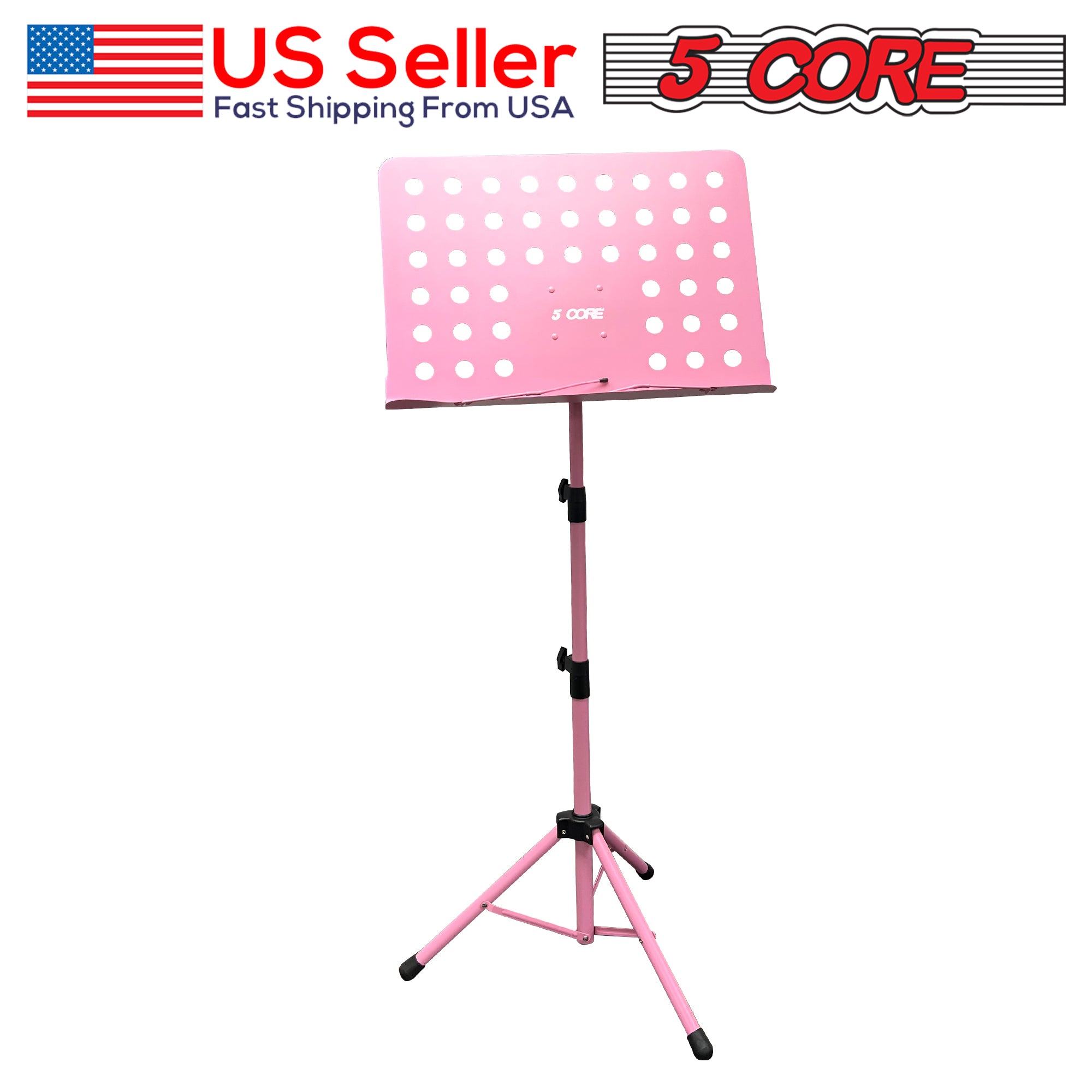 5 Core Sheet Music Stand Pink • Sturdy Portable Height Adjustable Music Note Holder Tripod Stands