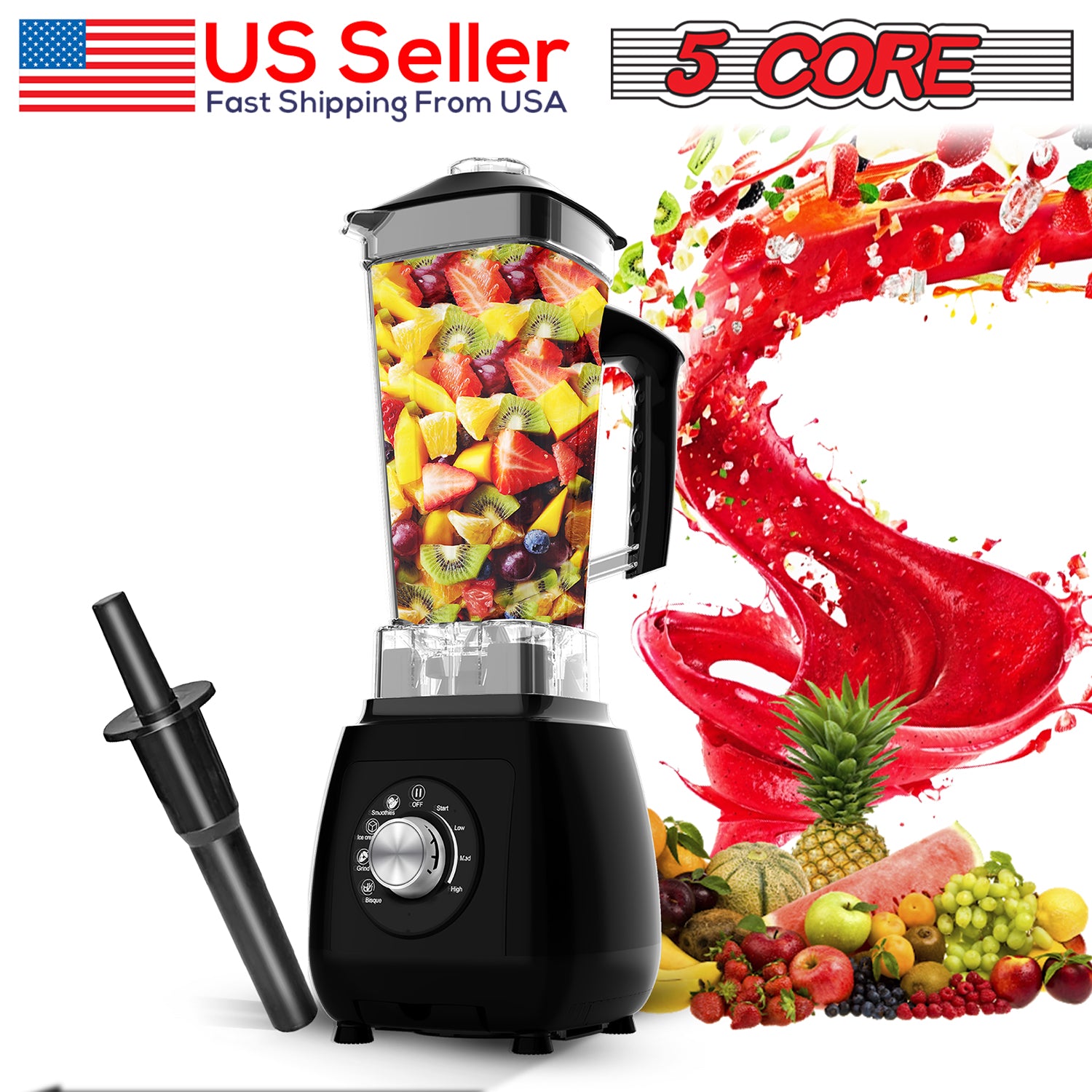 5 Core Juicer Blender Machines 2000W • High-Speed Countertop Shake Smoothie Maker • w 68oz Jar