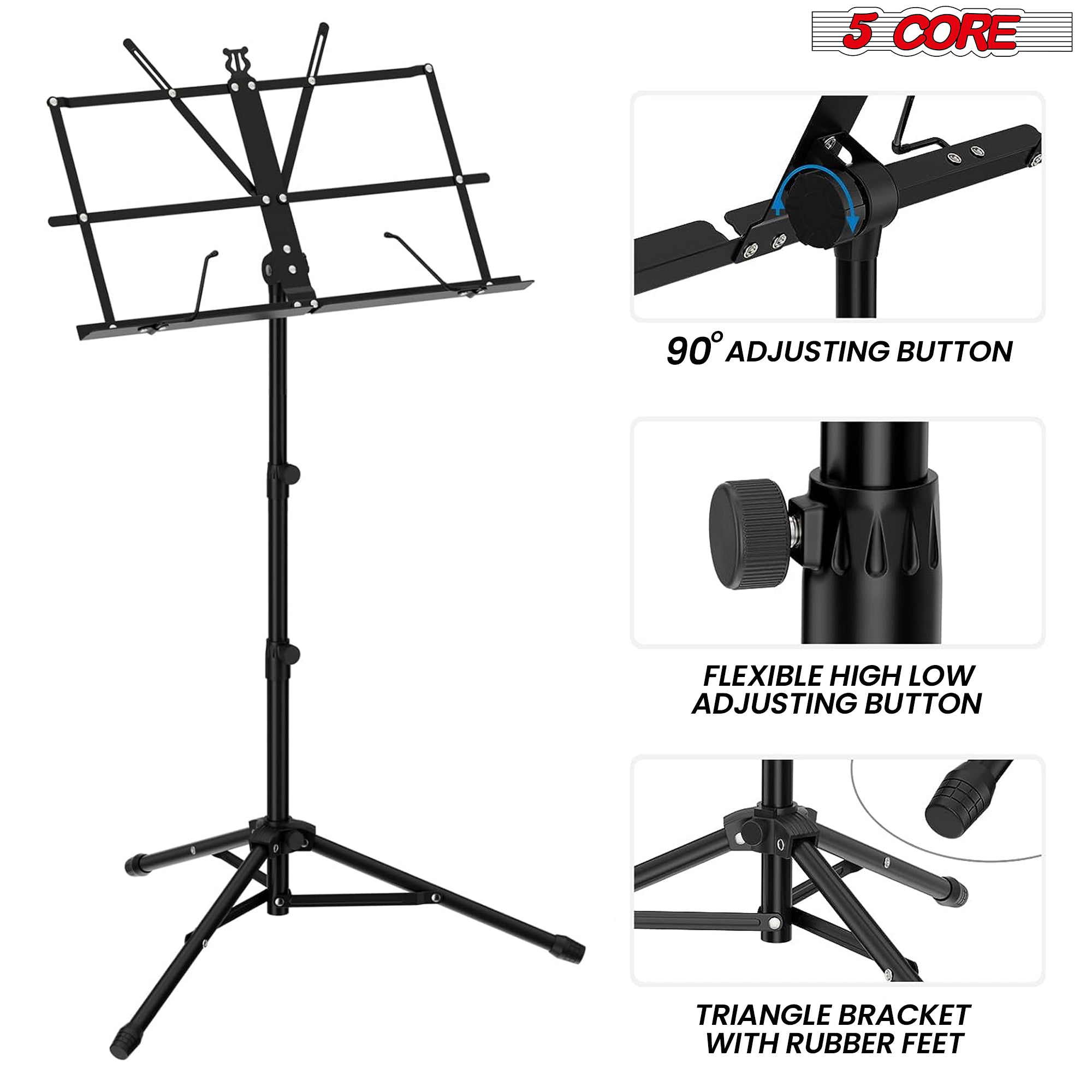 5 Core Music Stand for Sheet Music Folding Portable Stands Light Weight Book Clip Holder Music Accessories And Travel Carry Bag - MUS FLD