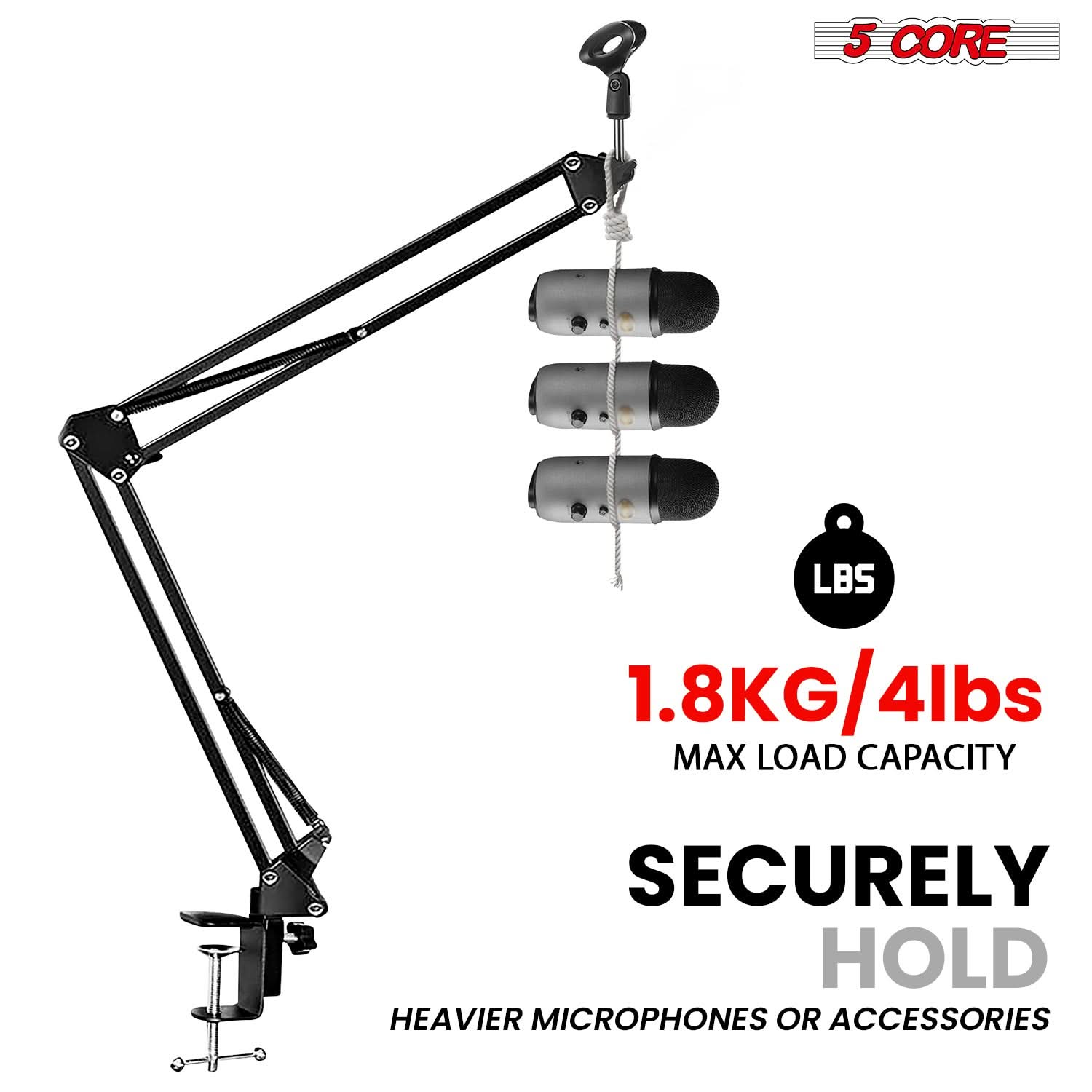 5Core Microphone Stand Suspension Desk Scissor Boom Arm w Shock Mount Pop Filter Black