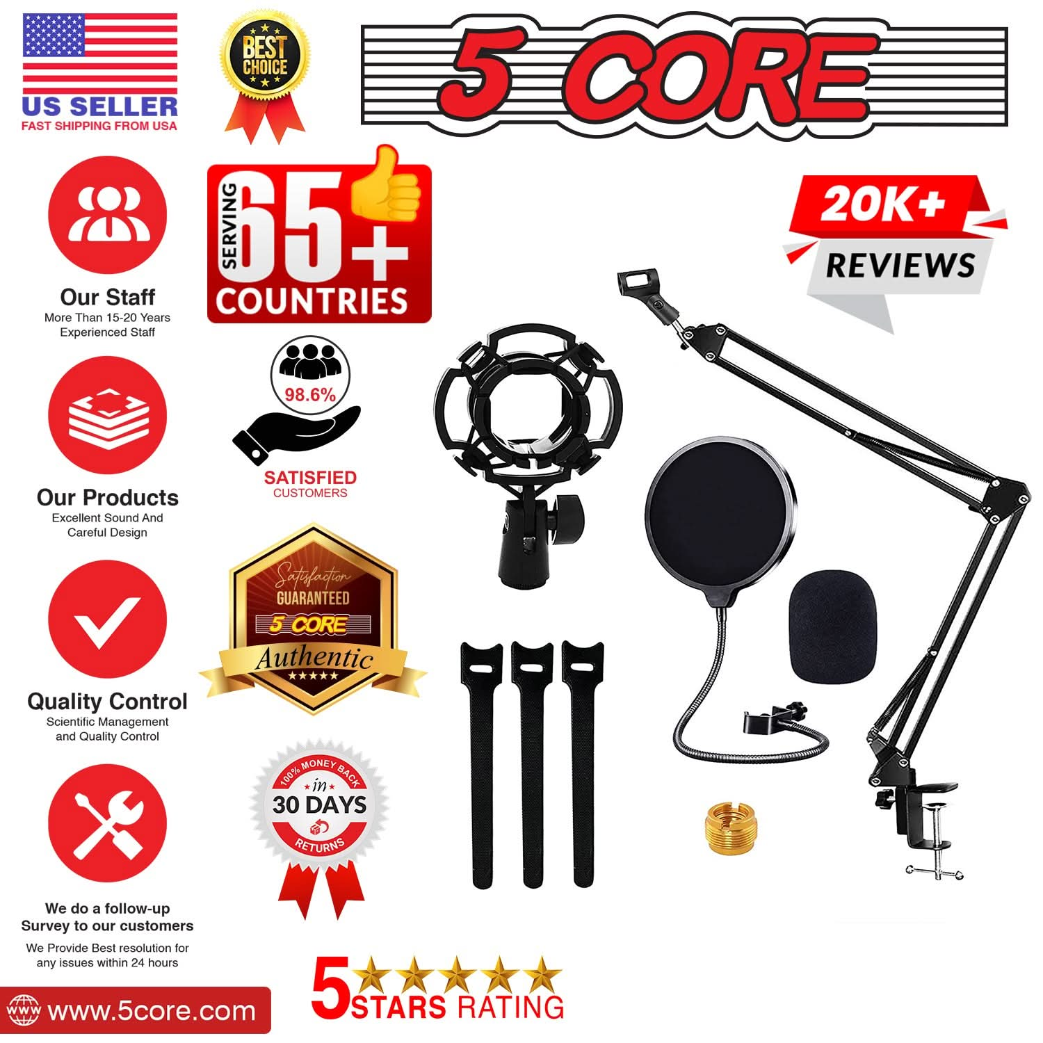 5Core Microphone Stand Suspension Desk Scissor Boom Arm w Shock Mount Pop Filter Black