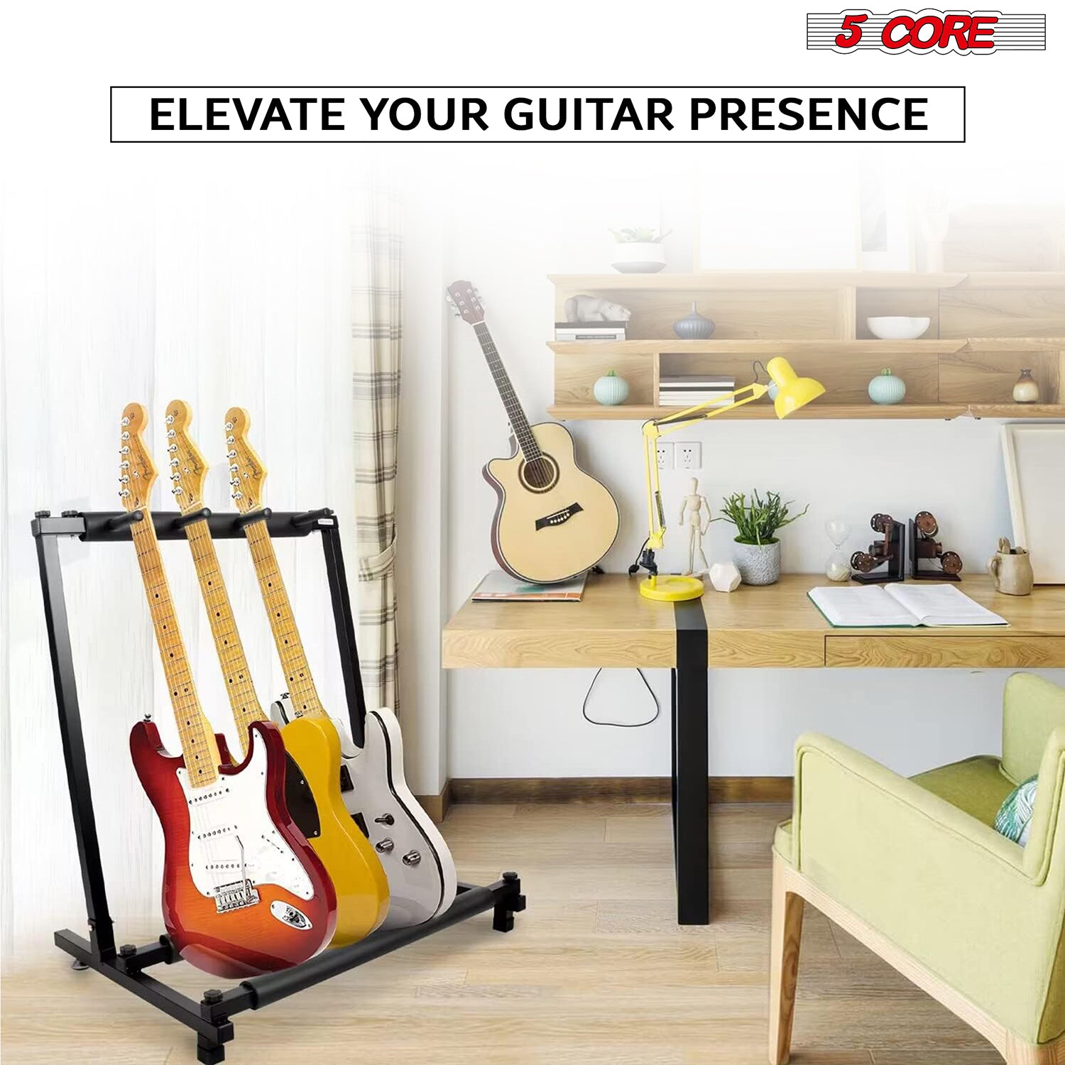 5 Core Guitar Stand Multiple Guitars 3/5/7/9 Space Rack for Acoustic Electric Bass Guitar Foam Padded