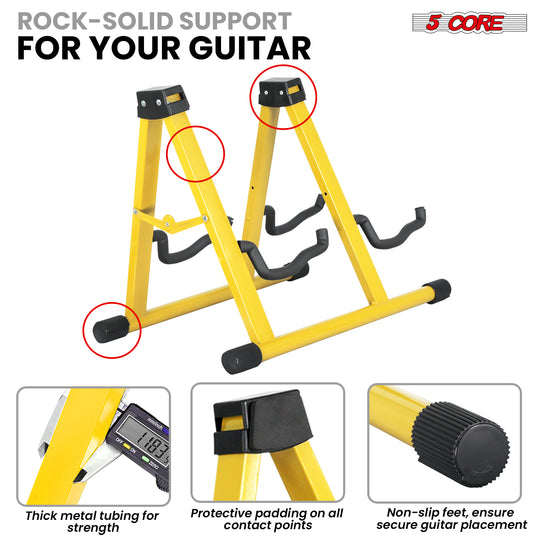 Heavy duty guitar stands offering robust support for various guitar types, built with durable materials for stability