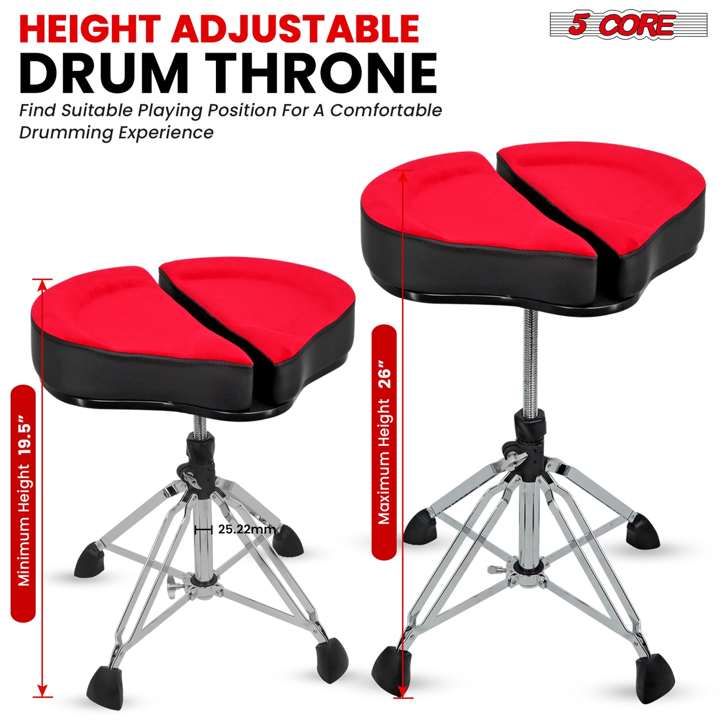 Height adjustable drummer chair for customized comfort during practice or performances