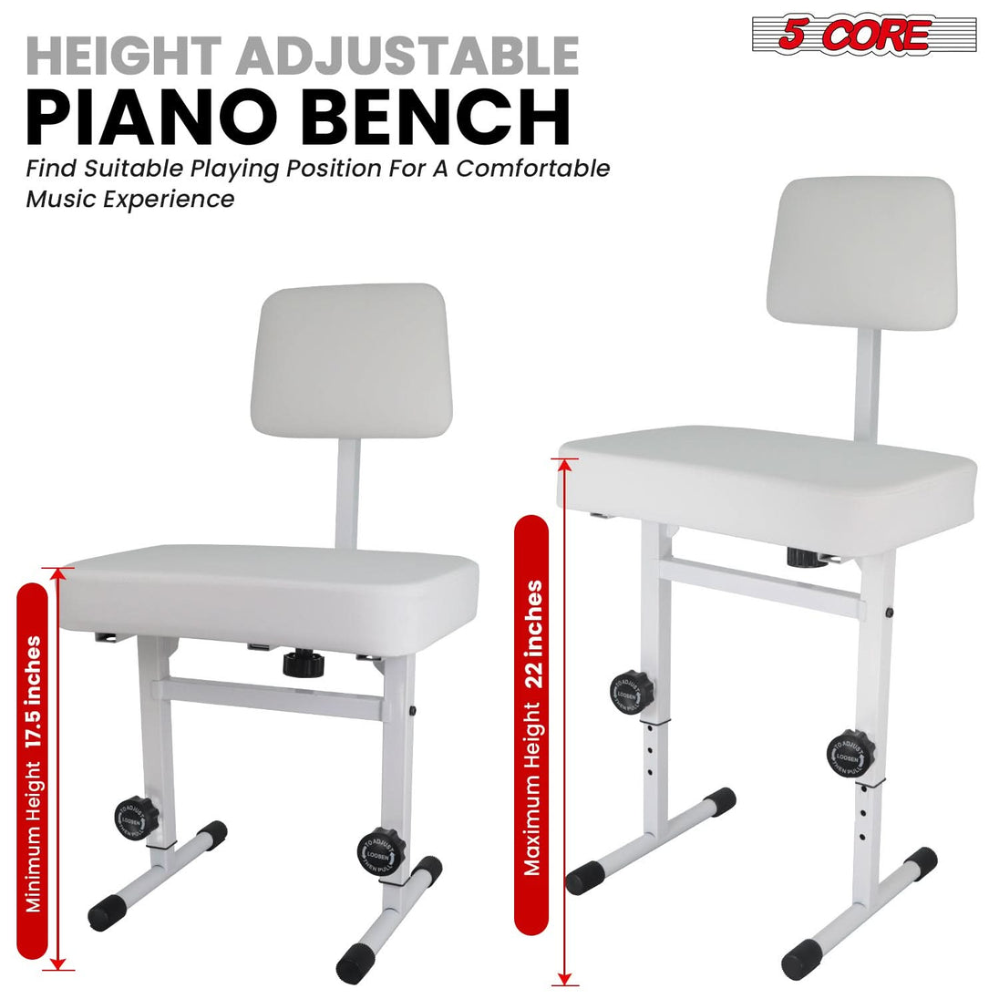 Height adjustable piano stool designed for personalized comfort, suitable for musicians of all ages and preferences