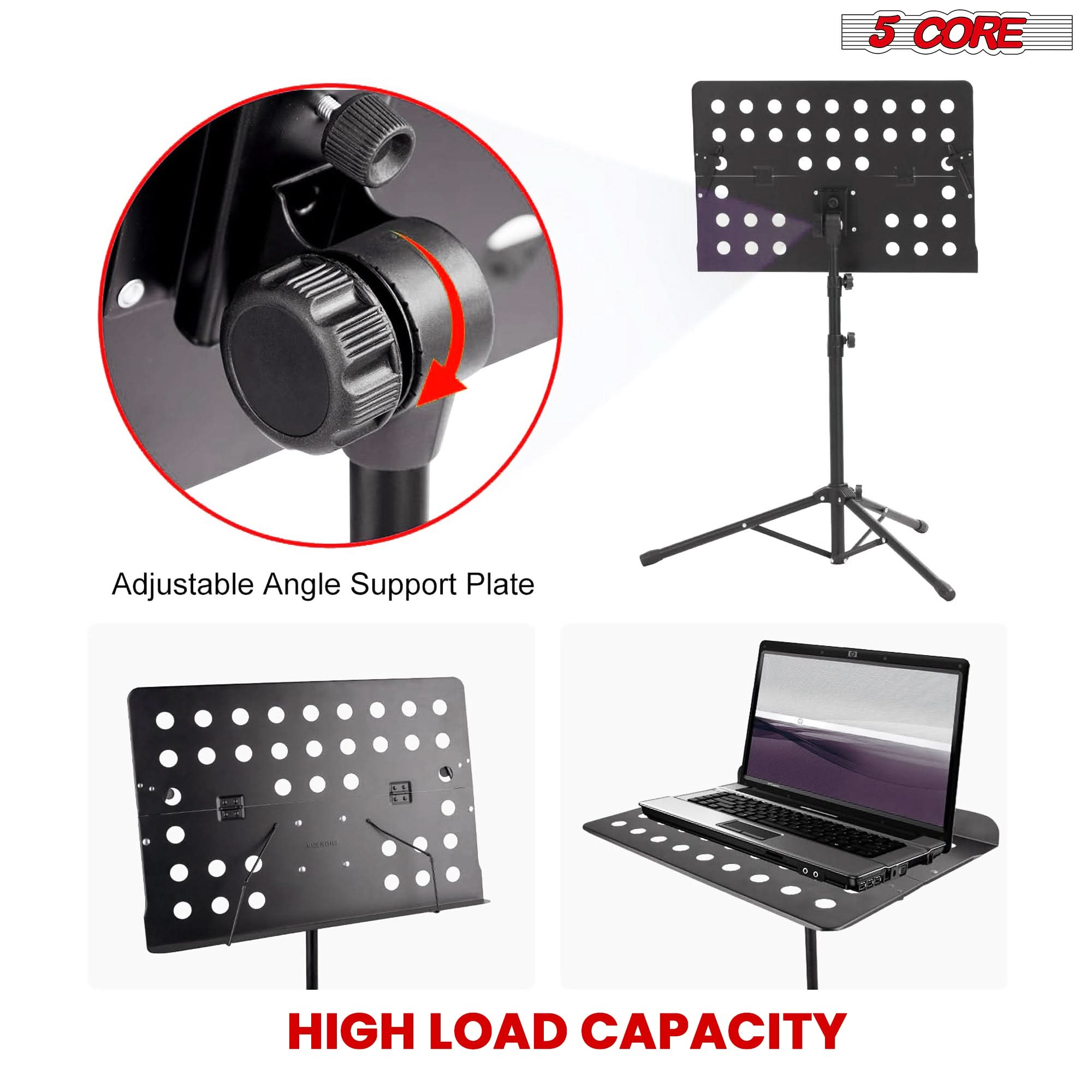 5Core Music Stand For Sheet Music Portable Tripod Adjustable Folding Note Holder