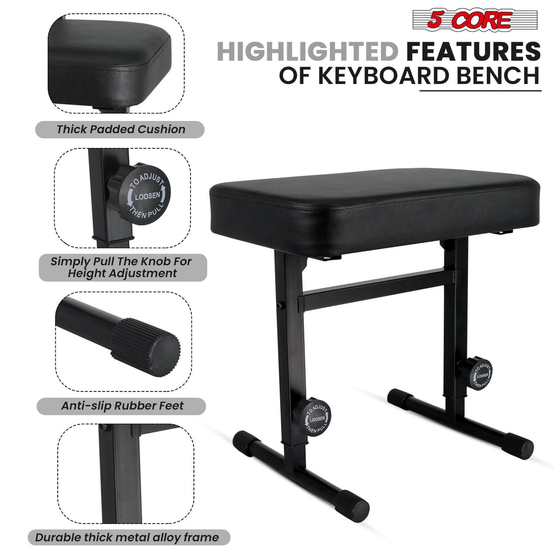 Key features include adjustable height, ergonomic design, and durable construction for comfort and support during long hours of use