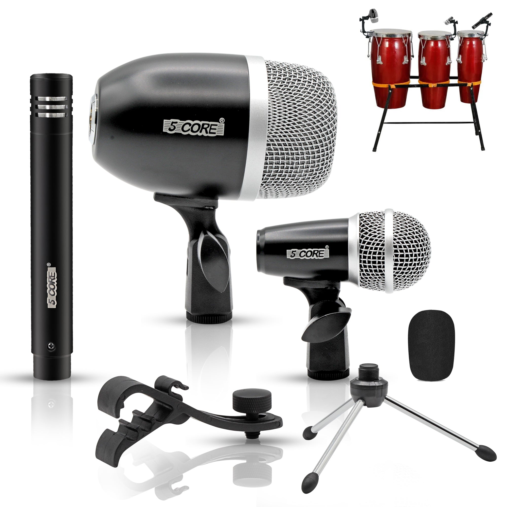 5 Core Congo Tom Snare Microphone Set Unidirectional Cardioid Dynamic Instrument Metal Drum Mic