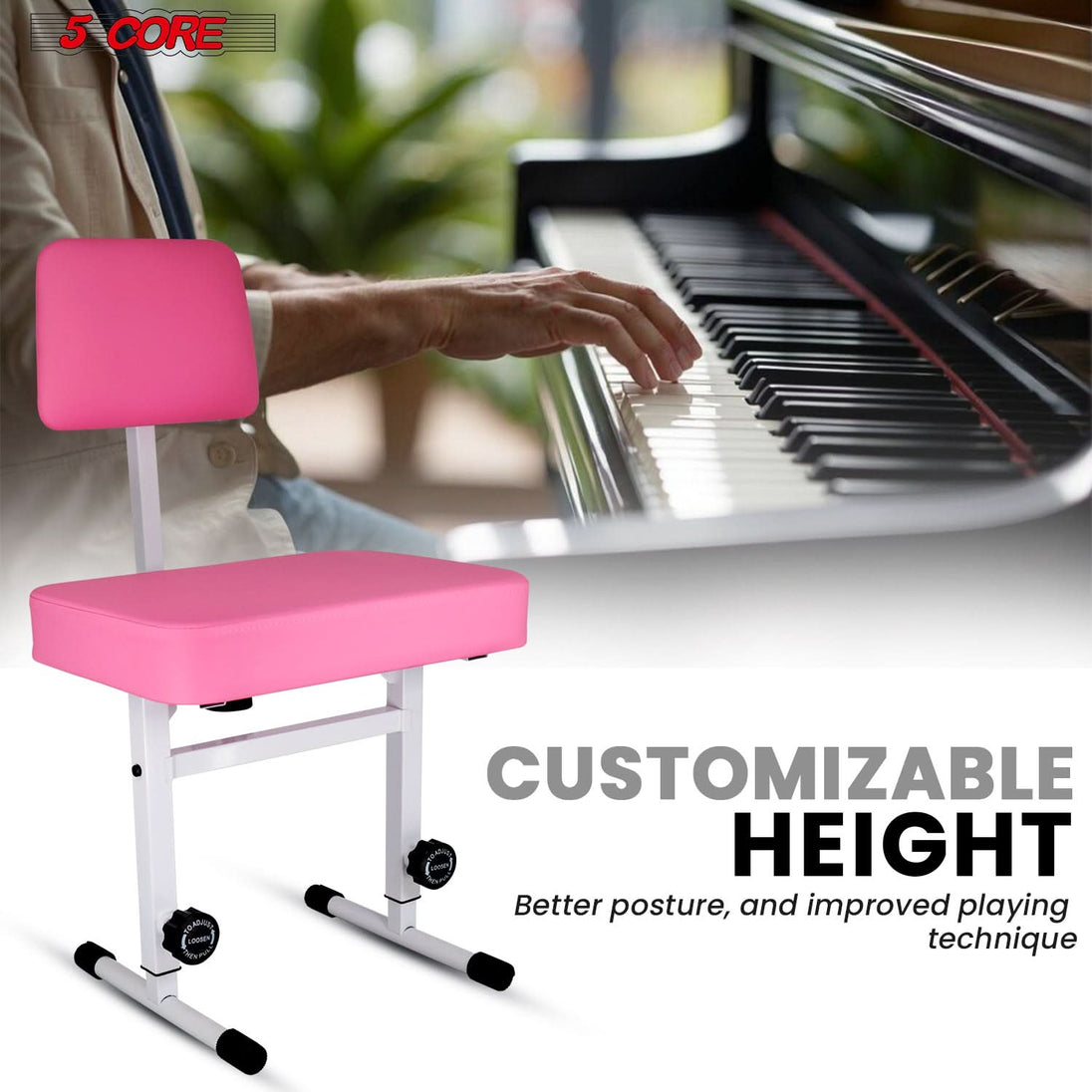 Adjustable keyboard bench suitable for both adults and kids, offering comfort and stability for all musicians