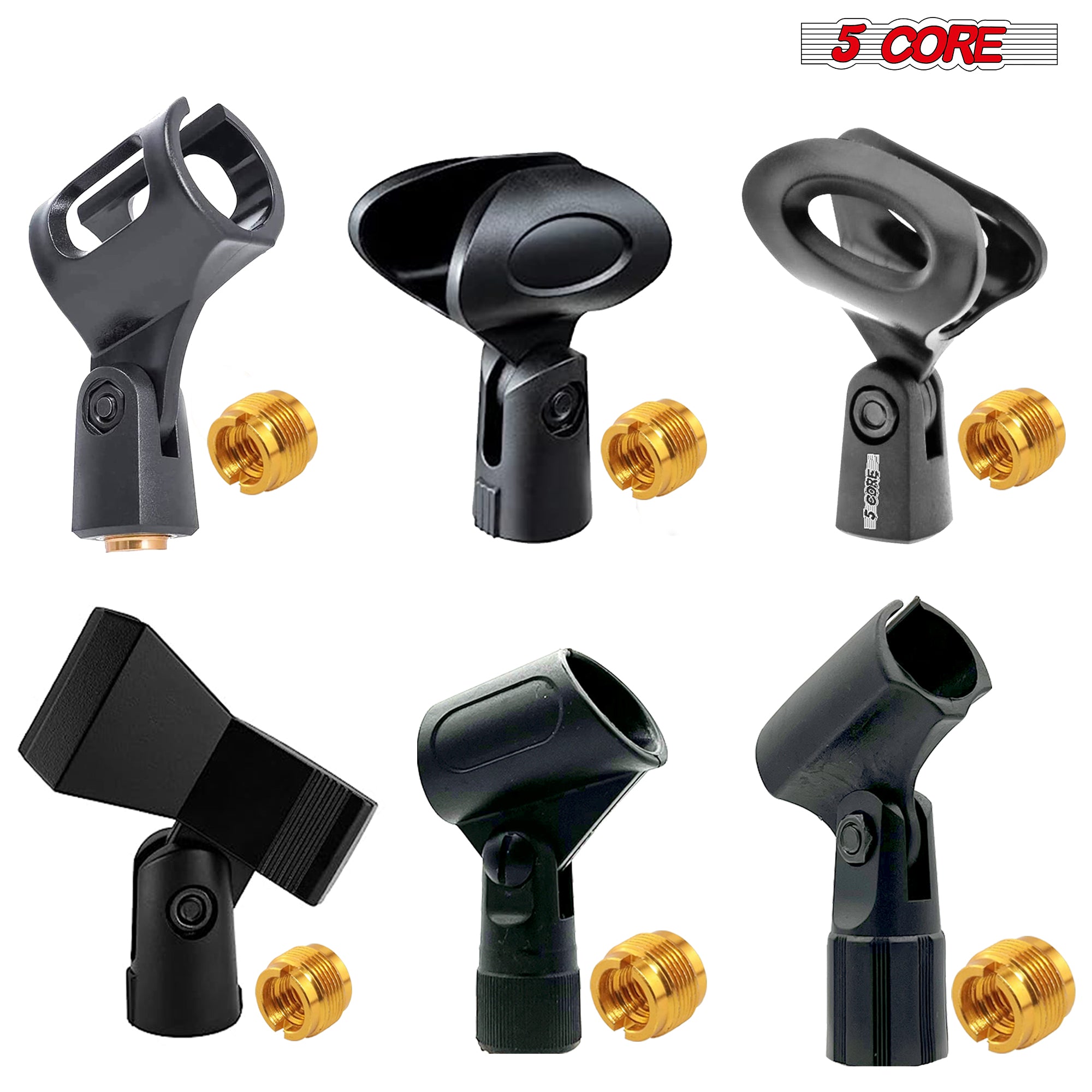 5Core Universal Microphone Clip Holder 6Pack Mic Mount w Gold Plated 5/8" - 3/8" Screw Adapter