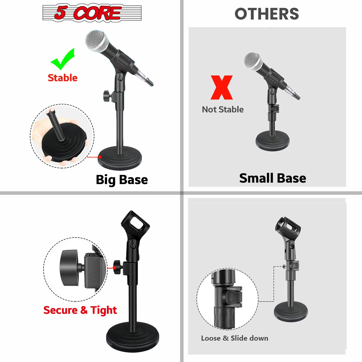 5 Core Desktop Microphone Stand, Upgraded Height Adjustable Table Mic Stand with Mic Clip MS RBS BOOM