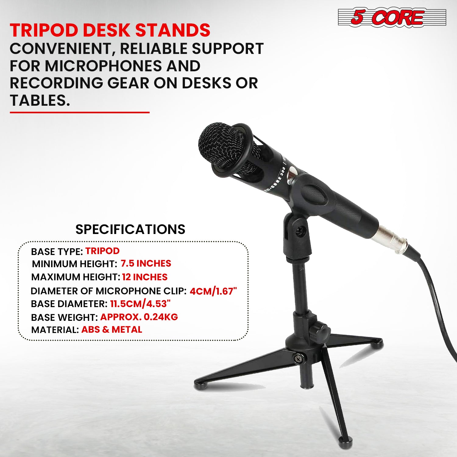 Compact mic stand for desks: Easy to set up and adjust.
