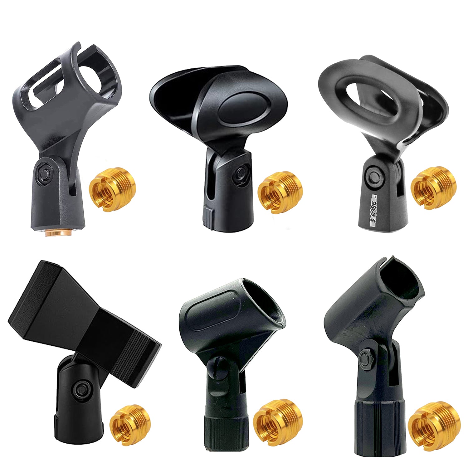 5Core Universal Microphone Clip Holder 6Pack Mic Mount w Gold Plated 5/8" - 3/8" Screw Adapter