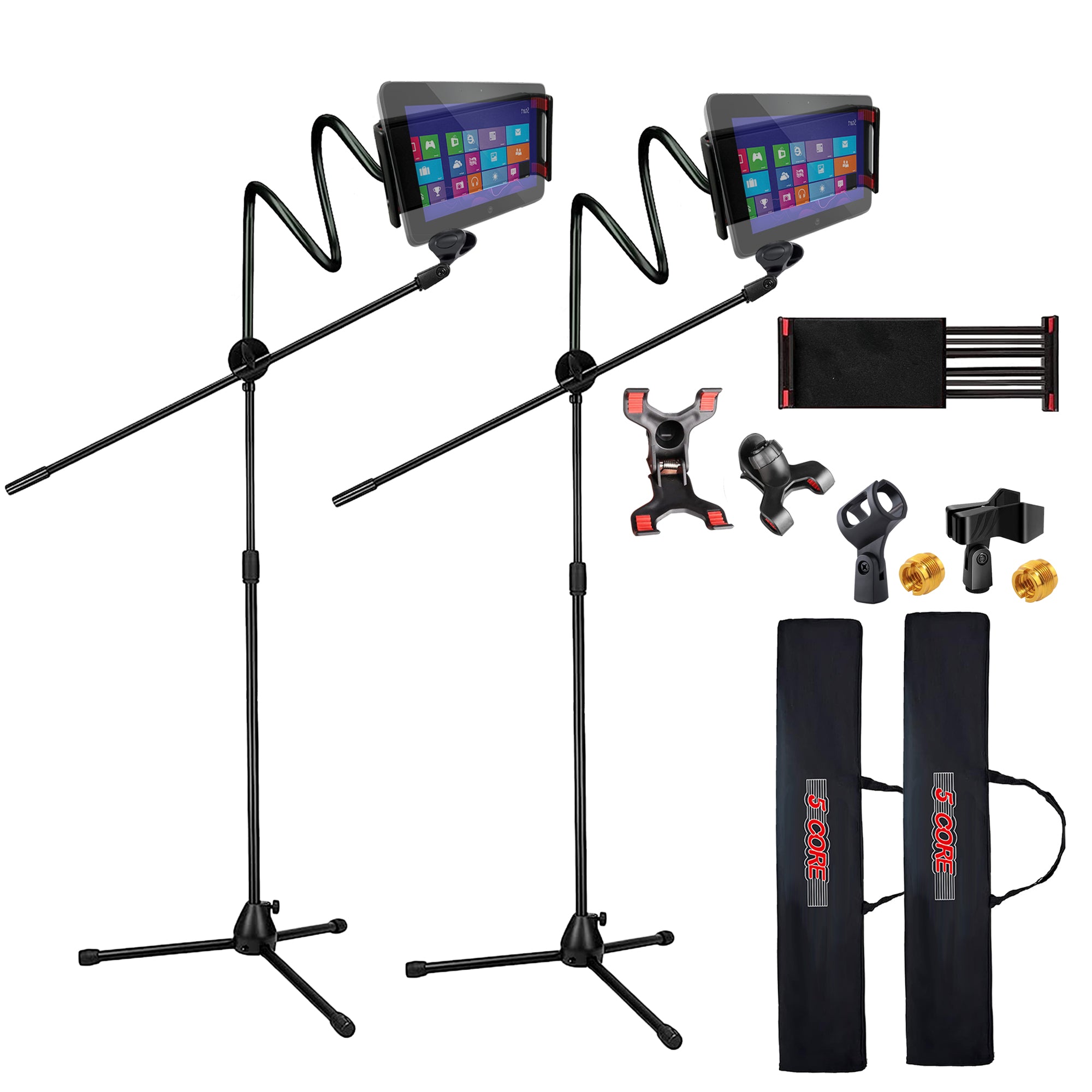 5Core Tripod Mic Stand w Phone Holder Adjustable Max 5.5 Ft  Microphone and Cell Phone Mount Boom Arm