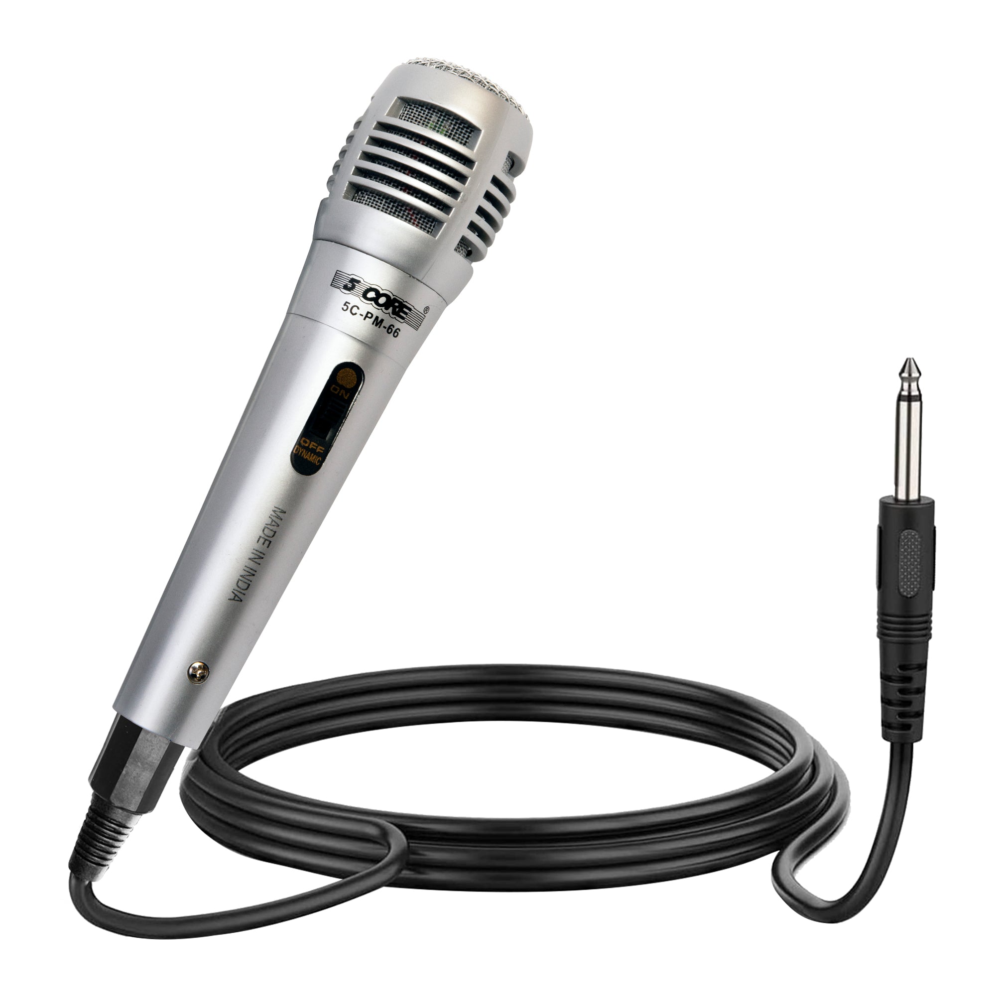 5 Core Microphone Professional Silver Dynamic Karaoke XLR Wired Mic w ON/OFF Switch Pop Filter Cardioid Unidirectional Pickup Micrófono -PM-66K 1 Pair