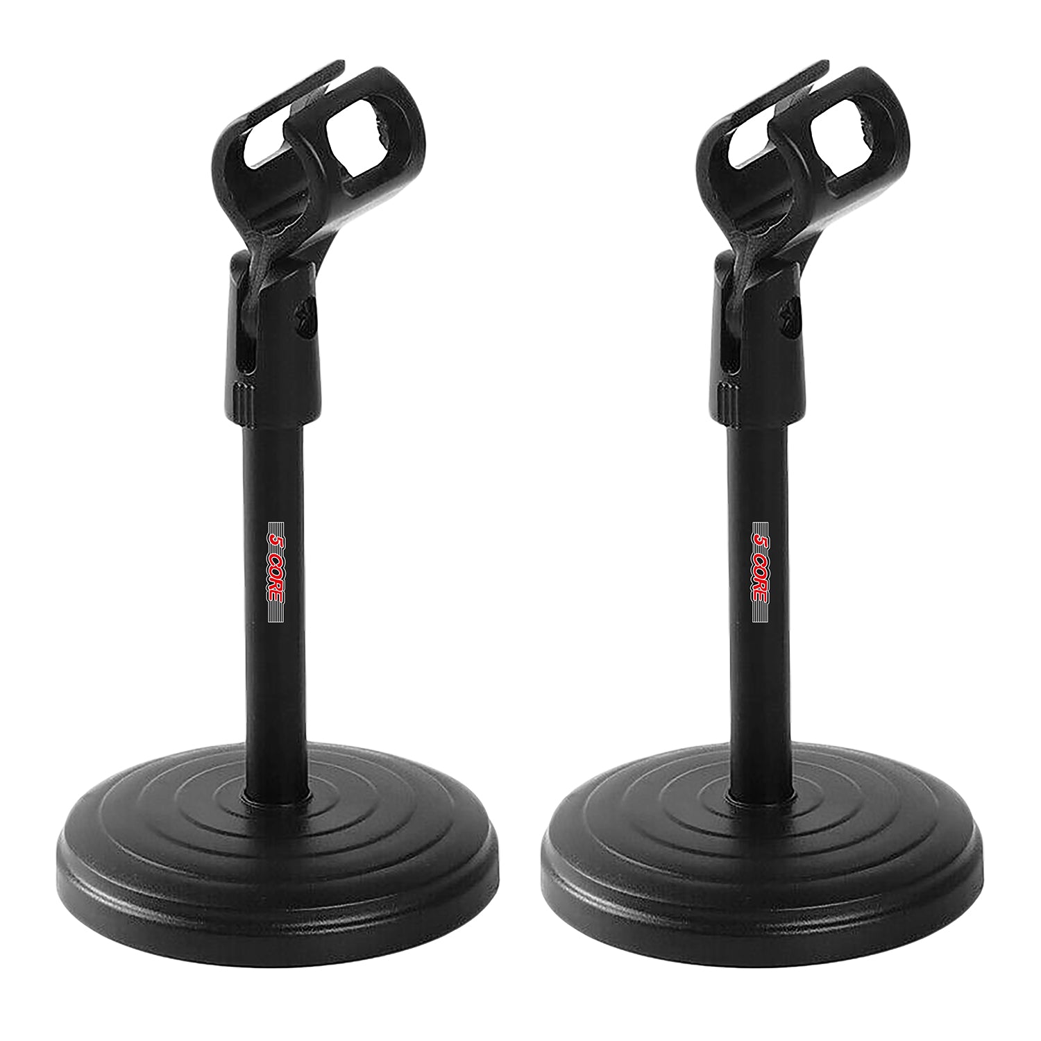 5 Core Desk Microphone Stand 2Pc • Adjustable Angle • Table Mic Holder w Universal Mic Clip