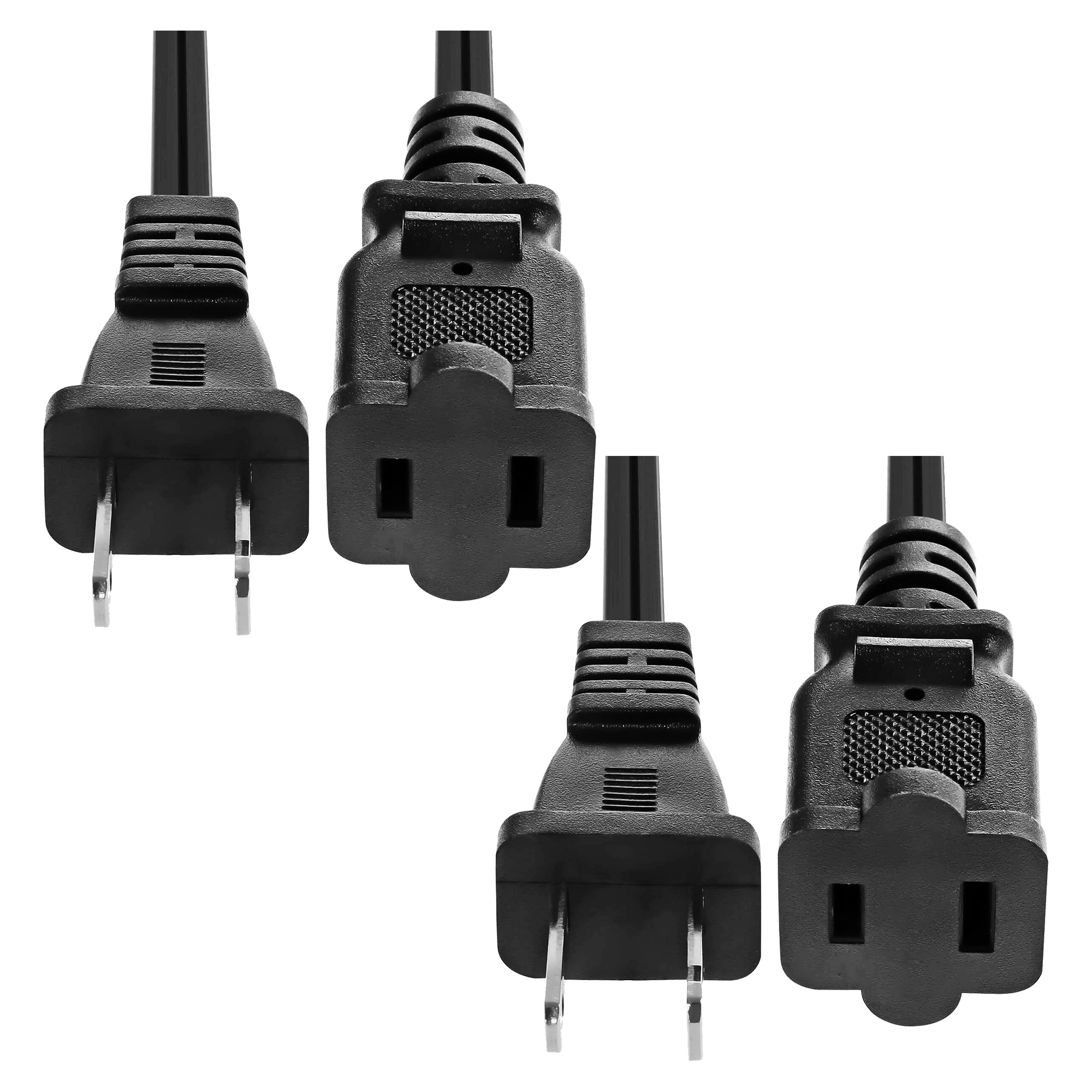 5 Core 2 Pack AC Power Cord 10 Ft US Polarized Male to Female 2 Prong Extension Cords Adapter 16AWG/2C 125V 13A