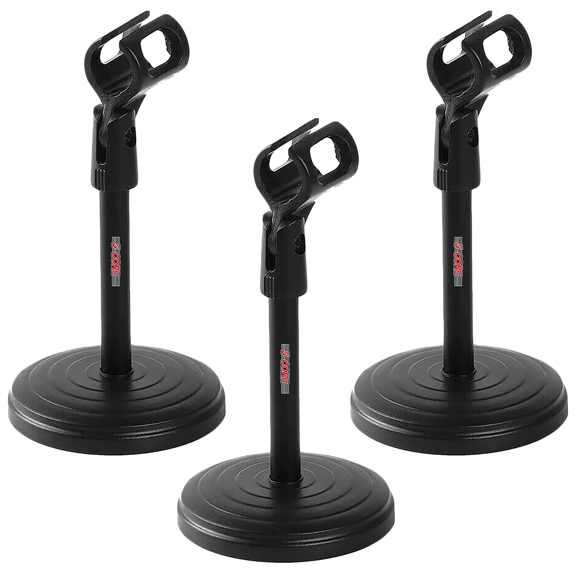 5 Core Desk Microphone Stand 3 Pack • Angle Adjustable Desktop Mic Stand with Universal Mic Clip