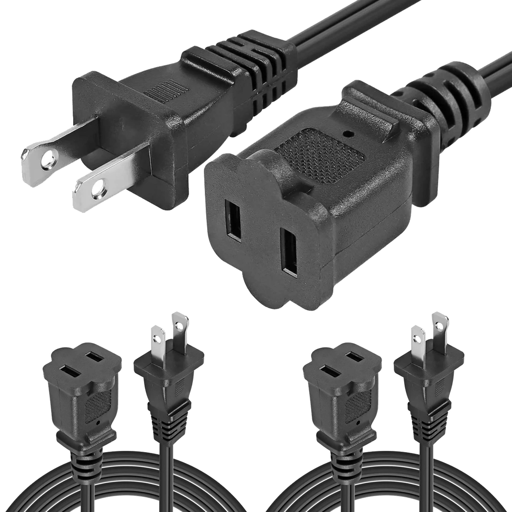 5 Core 3 Pcs AC Power Cord 12 Ft US Polarized Male to Female 2 Prong Extension Adapter Cords 16AWG/2C 125V 13A