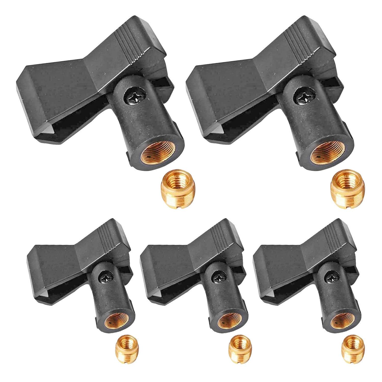 5 Core Universal Microphone Clip Holder 5Pack Mic Mount w Gold Plated 5/8" - 3/8" Screw Adapter