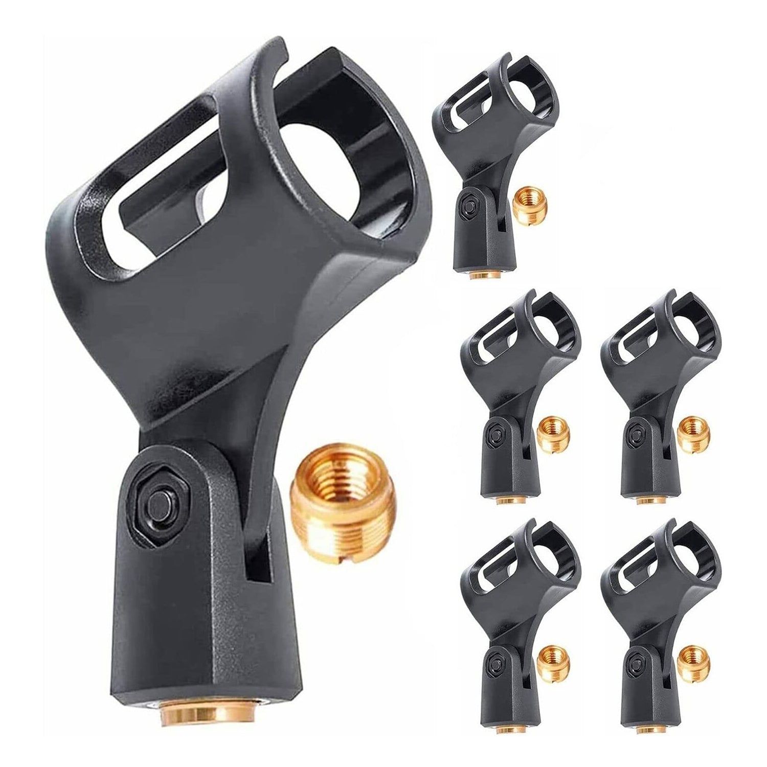 5 Core Universal Microphone Clip Holder 6Pack Mic Mount w Gold Plated 5/8" - 3/8" Screw Adapter