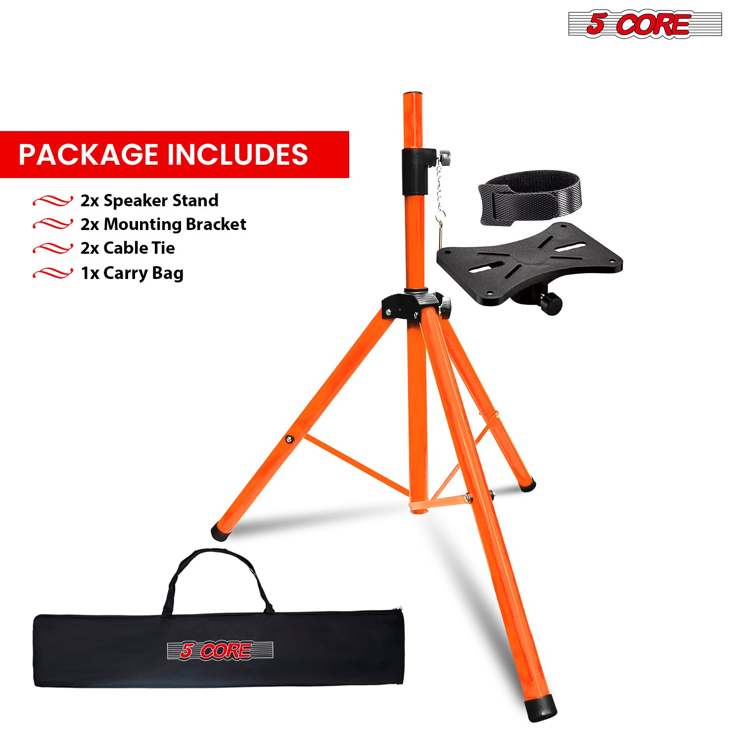 5 Core Speaker Stand Tripod Floor Adjustable Up to 48 Inch DJ Studio Monitor Stands Pole Mount Pair ORANGE