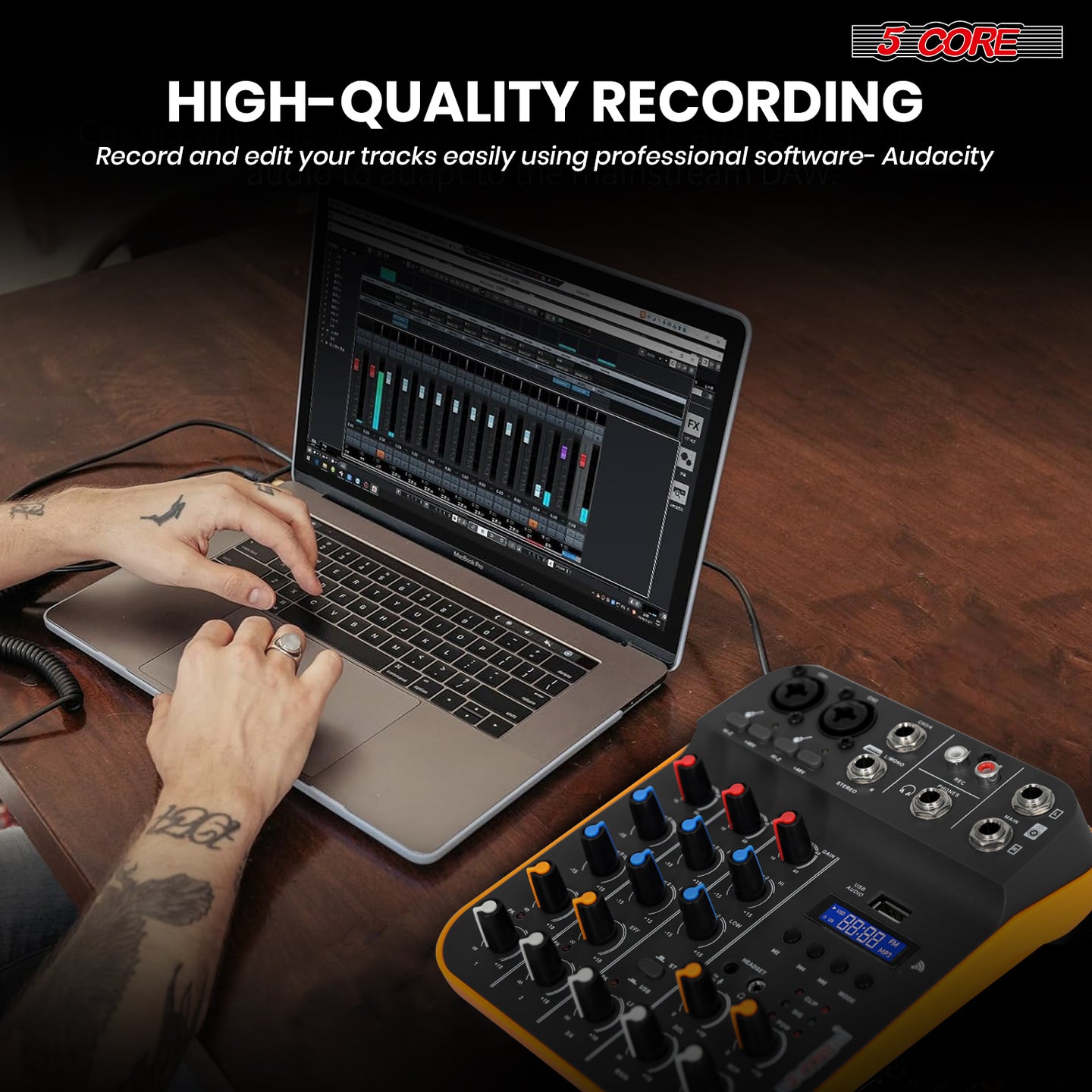 PC recording mixer with high-quality sound processing and multiple input options