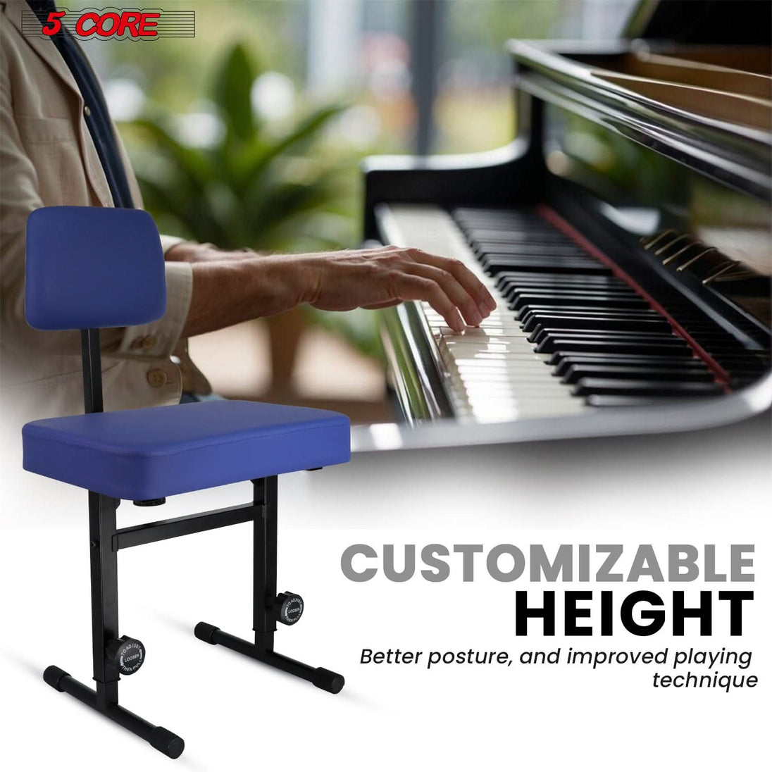 Adjustable piano bench suitable for both adults and kids, offering comfort and versatility for all users