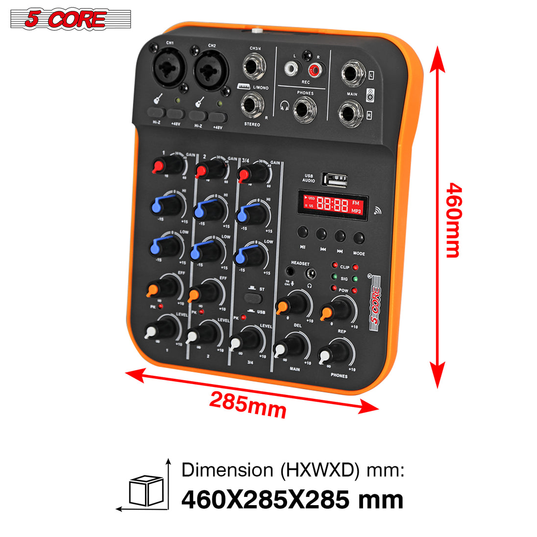 Portable audio mixer with multiple channels, Bluetooth connectivity, and USB power for professional sound mixing on the go.