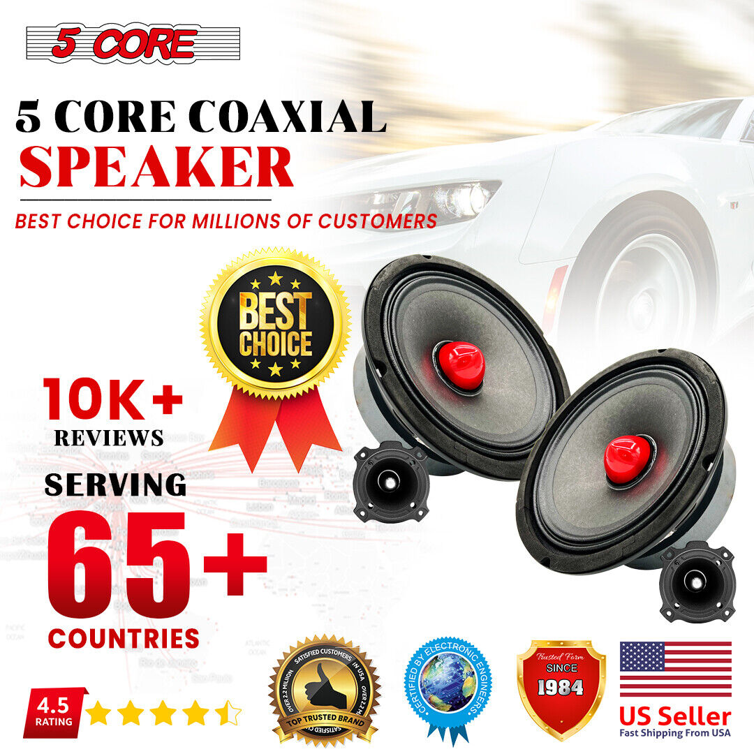5 Core Car Speakers & Tweeters Combo/ 2 Mid Range Speakers and 2 Premium Super Bullet Tweeter/ PRO Car Audio Component Package - Door Speaker System for Car or Truck Stereo Sound System- MR6.5-4oHMX2Pcs+TW-BULLET180X2Pcs