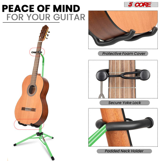 Secure guitar stand with non-slip base, padded supports, and durable construction for acoustic, electric, and bass guitars