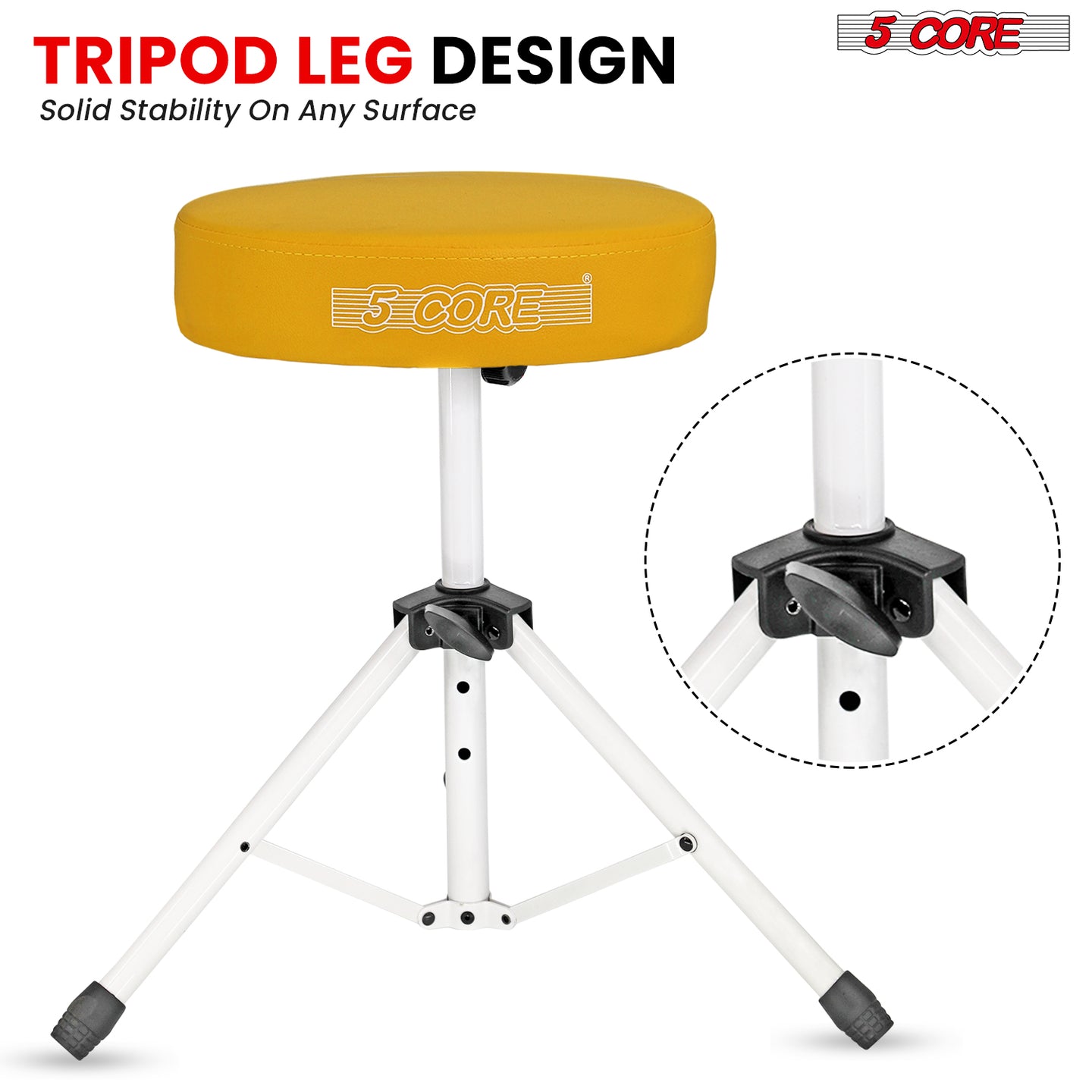 Drum stool with super stable tripod legs for maximum support and stability during performances